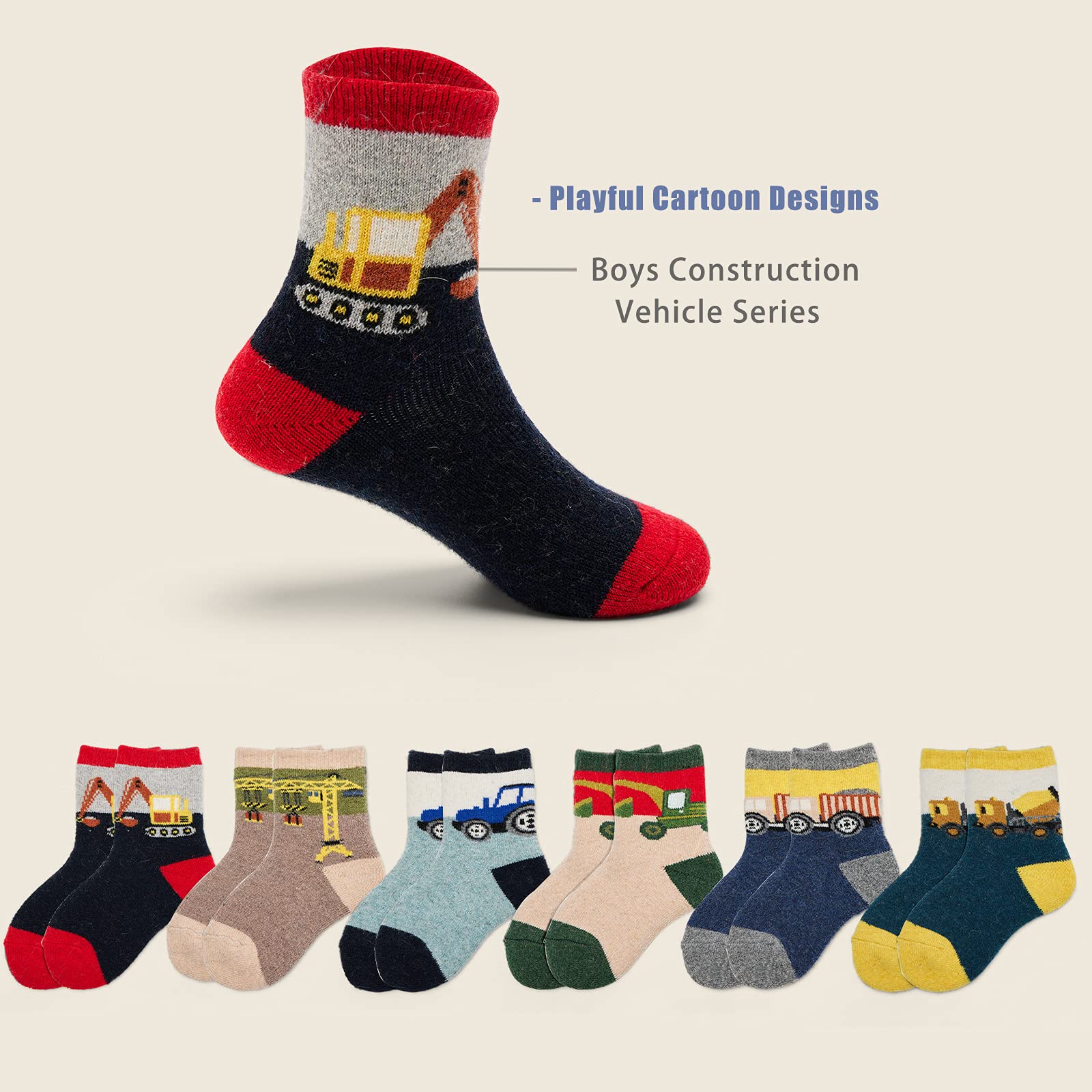 Boys Wool Socks for Winter - 6 Pairs Thick Thermal Crew Socks for Kids | Warm & Cozy Cold Weather Socks for School, Outdoor Activities & Snow Play