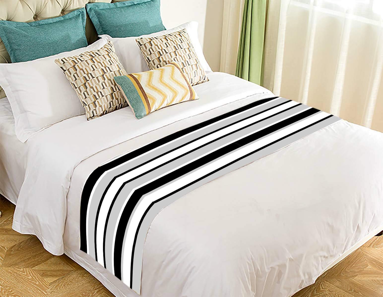 ECZJNT Striped Black and Gray Bed Runner - 20x95 Inch Decorative Bed Scarf for Queen & King Size Beds - Perfect for Bedroom Decor, Hotel Styling, and Home Accents