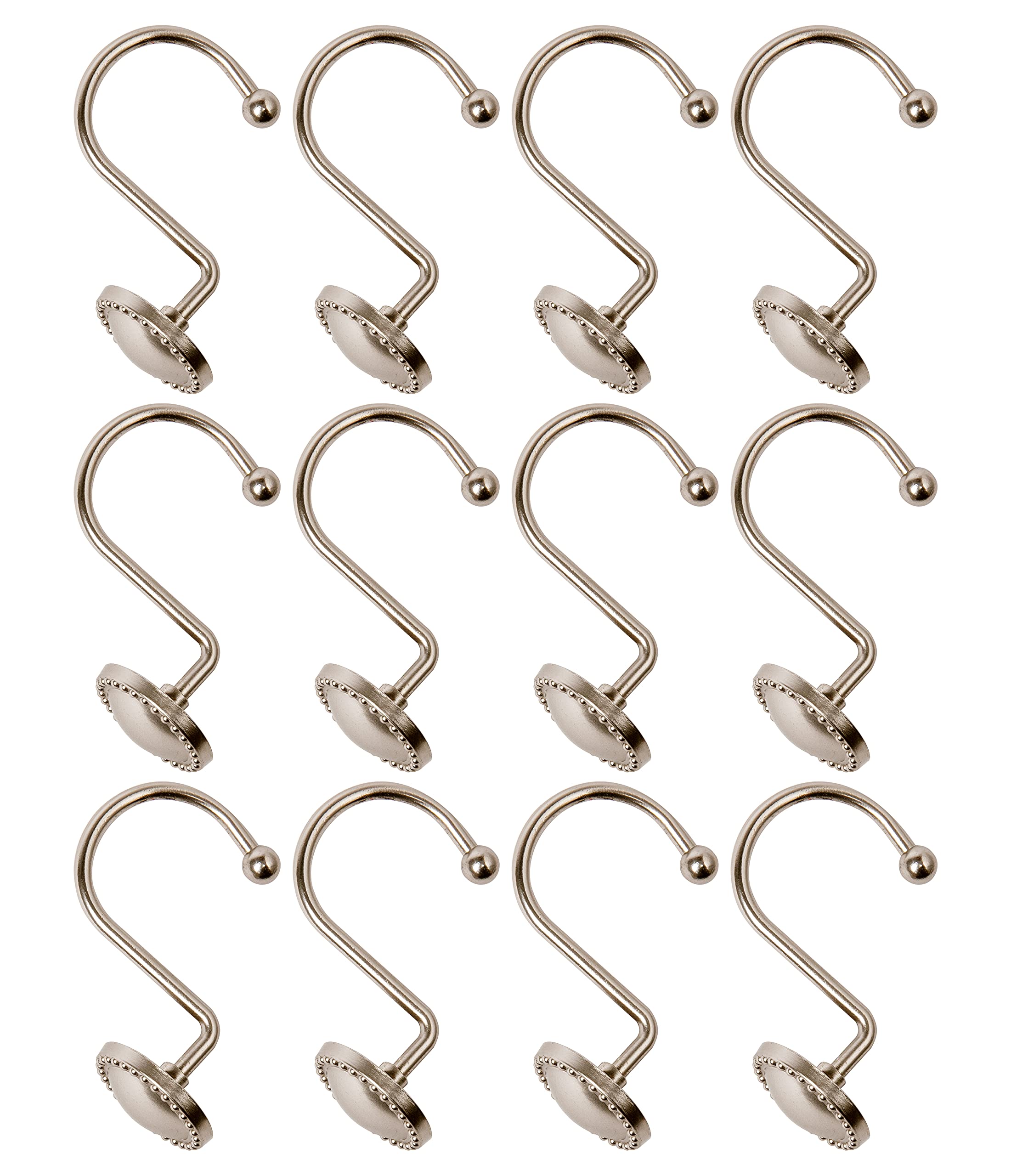 Utopia Alley Shower Curtain Hooks - 12 Pack Rustproof Brushed Nickel Bathroom Shower Rings for Curtains & Liners - Durable & Stylish for Home, Apartment, and Hotel Use
