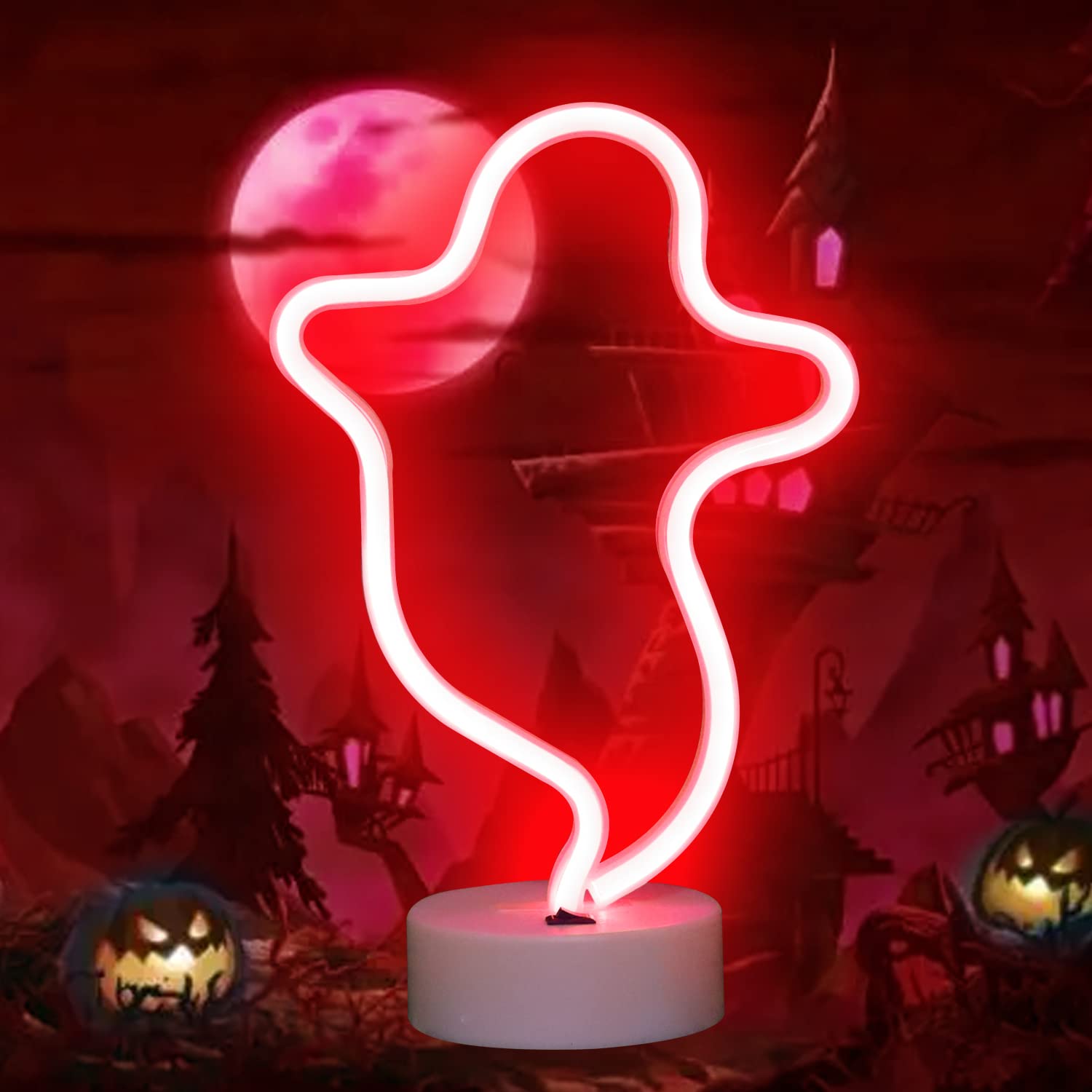 LED Neon Ghost Shape Wall Lamp - Halloween Decor for Bedroom, Party & Festival - Cool Glow Light for Teen Girls & Boys - Perfect for Spooky Nights & Themed Events