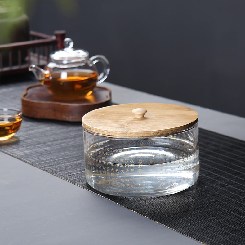 Heart Sutra Engraved Glass Tea Infuser with Lid - Perfect for Loose Leaf Tea Brewing & Meditation