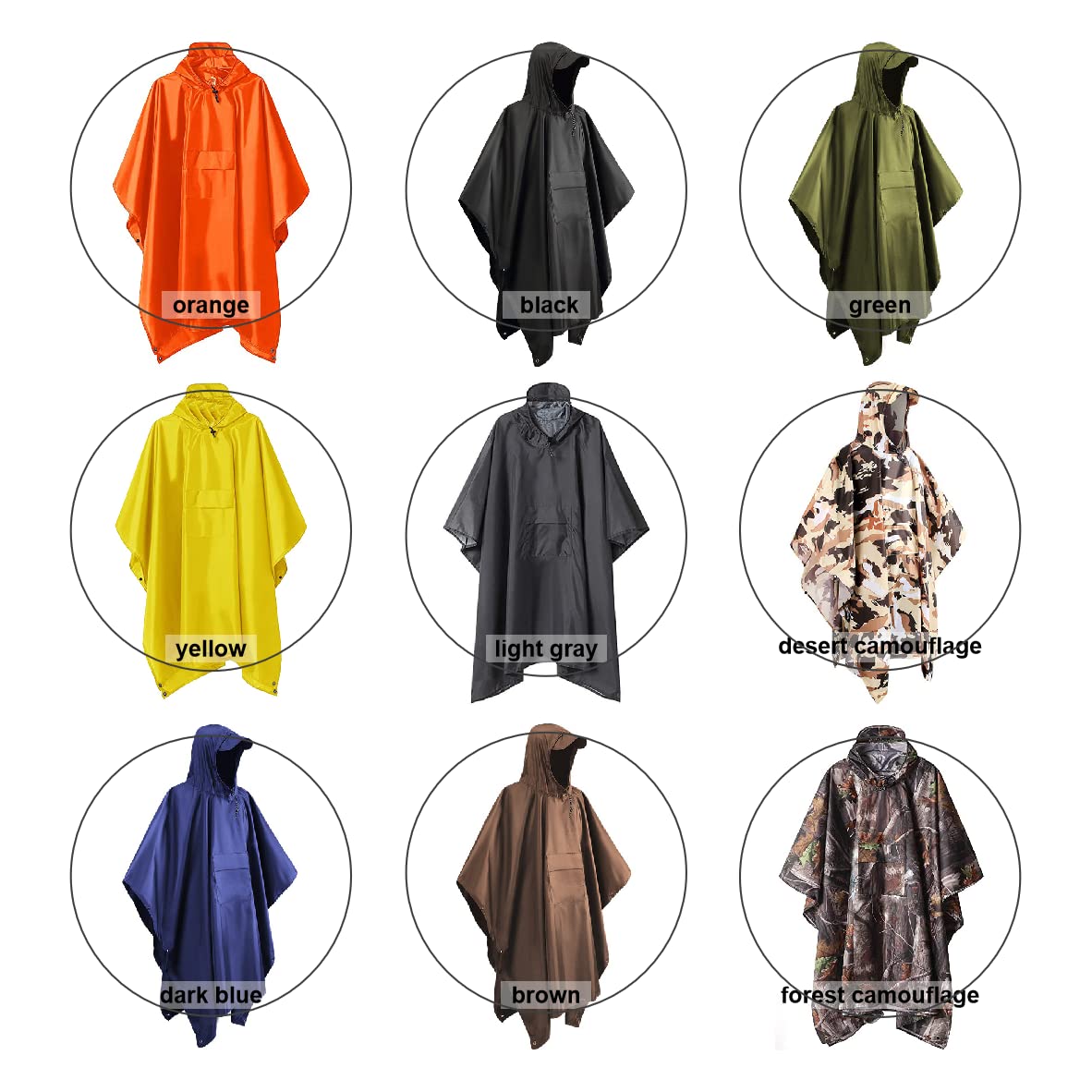 3-in-1 Waterproof Hooded Rain Poncho for Men & Women - Lightweight Outdoor Raincoat Jacket for Hiking, Camping & Emergency Preparedness