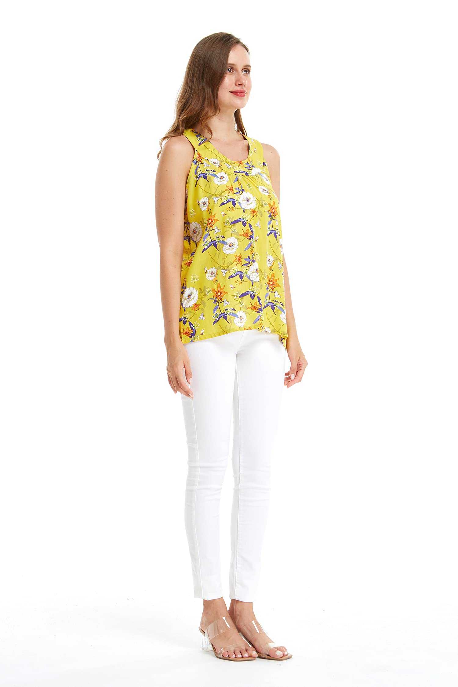 Women's Hawaiian Tank Top - Pink Hibiscus Vine Print | Breathable & Comfortable for Beach, Vacation & Summer Outfits | Perfect for Luau Parties, Poolside Relaxing & Tropical Getaways
