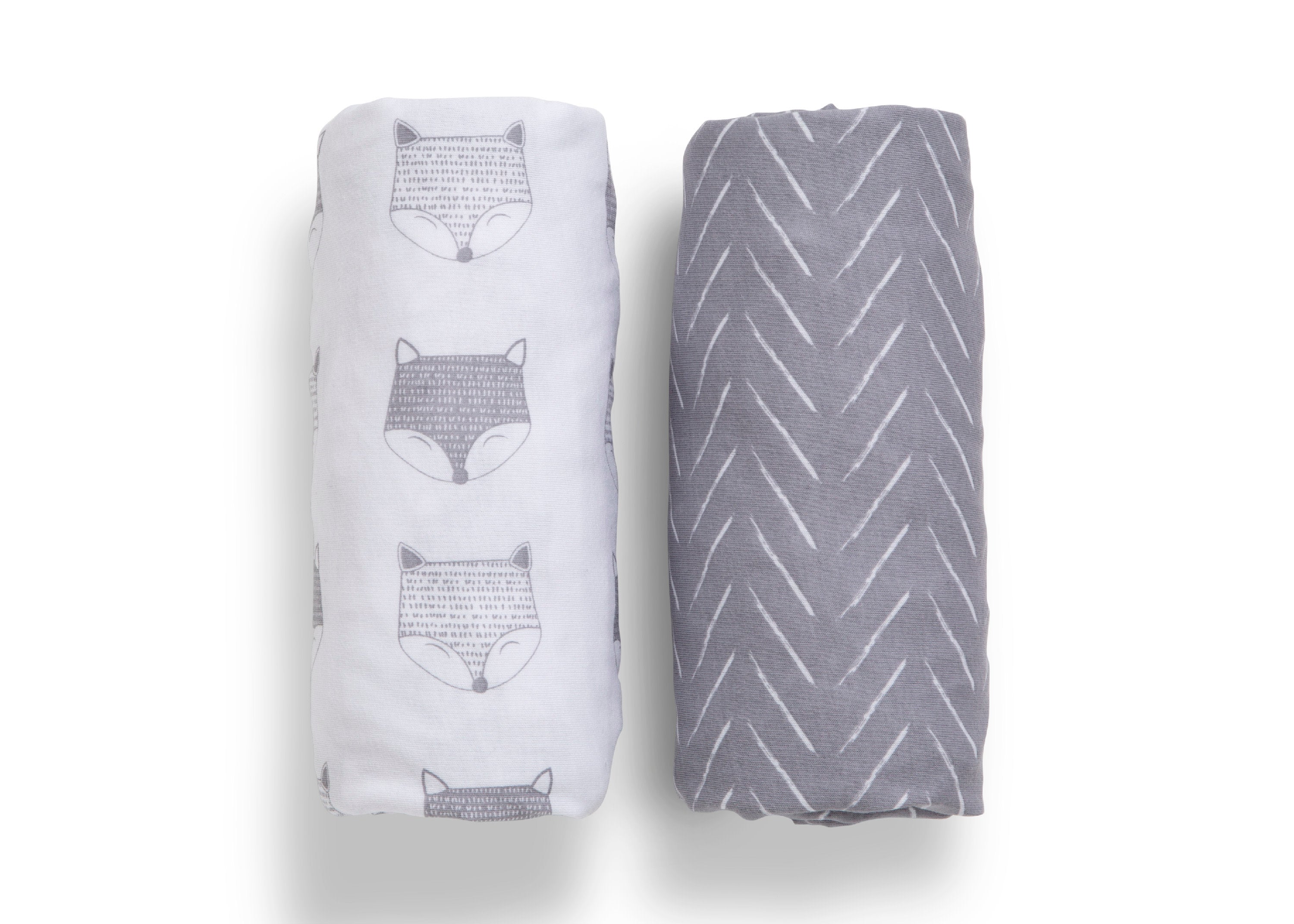 Indie Fox Fitted Crib Sheets 2 Pack - Soft Organic Cotton Baby Crib Sheets for Boys & Girls - Perfect for Nursery, Daycare & Travel (White & Gray)