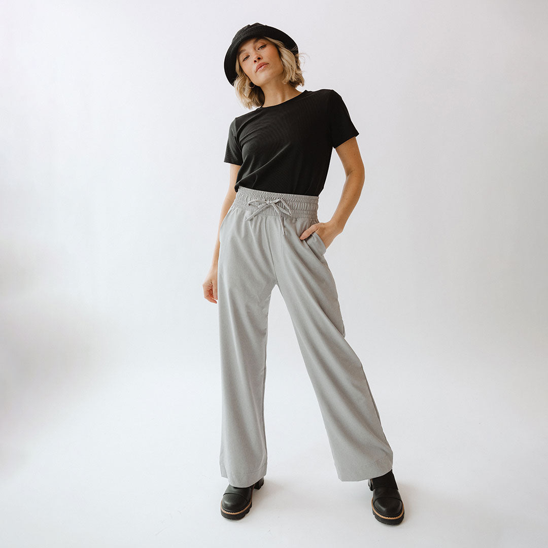 Audrey Women's Casual Trousers - Heather Light Grey High Waist Comfort Pants for Work, Office & Everyday Wear