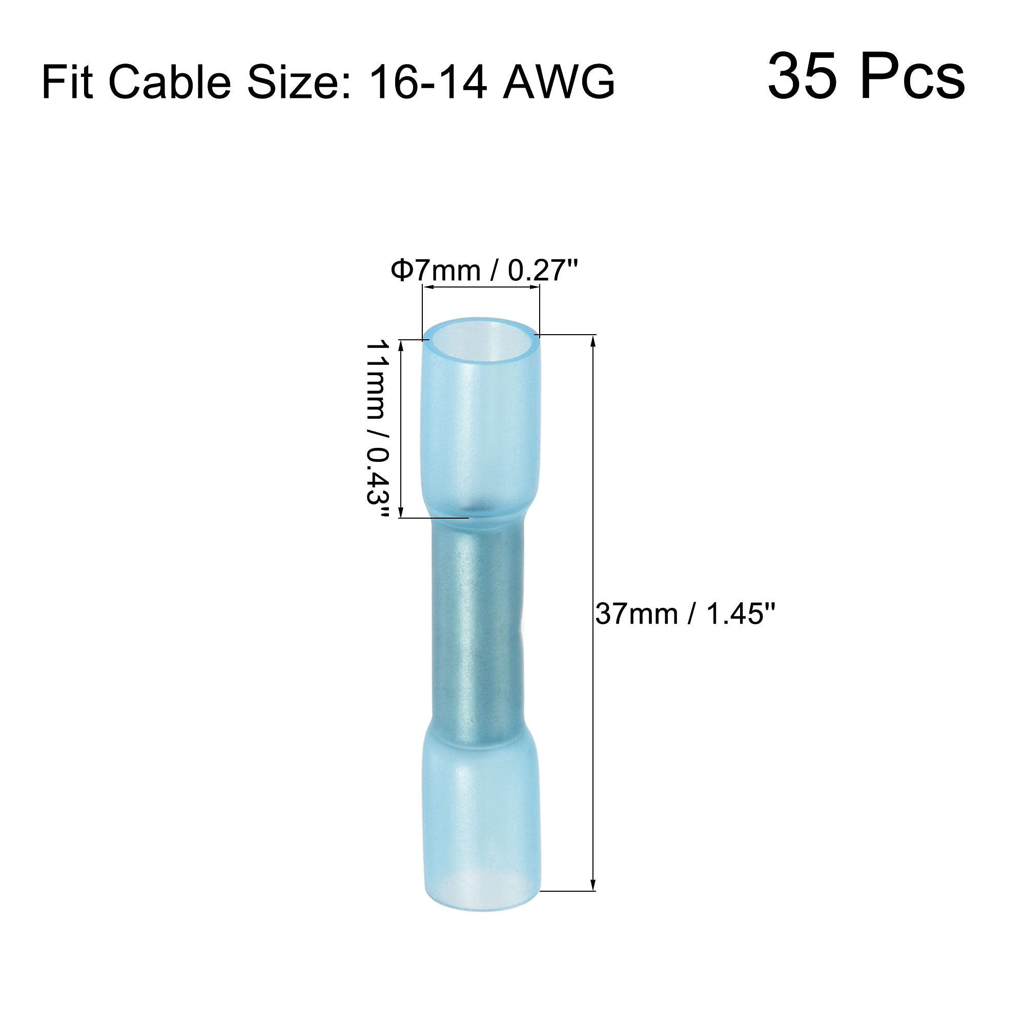 uxcell 35Pcs Blue Heat Shrink Wire Connectors for 16-14 AWG - Waterproof Crimp Terminals for Automotive, Marine & Electrical Wiring Projects