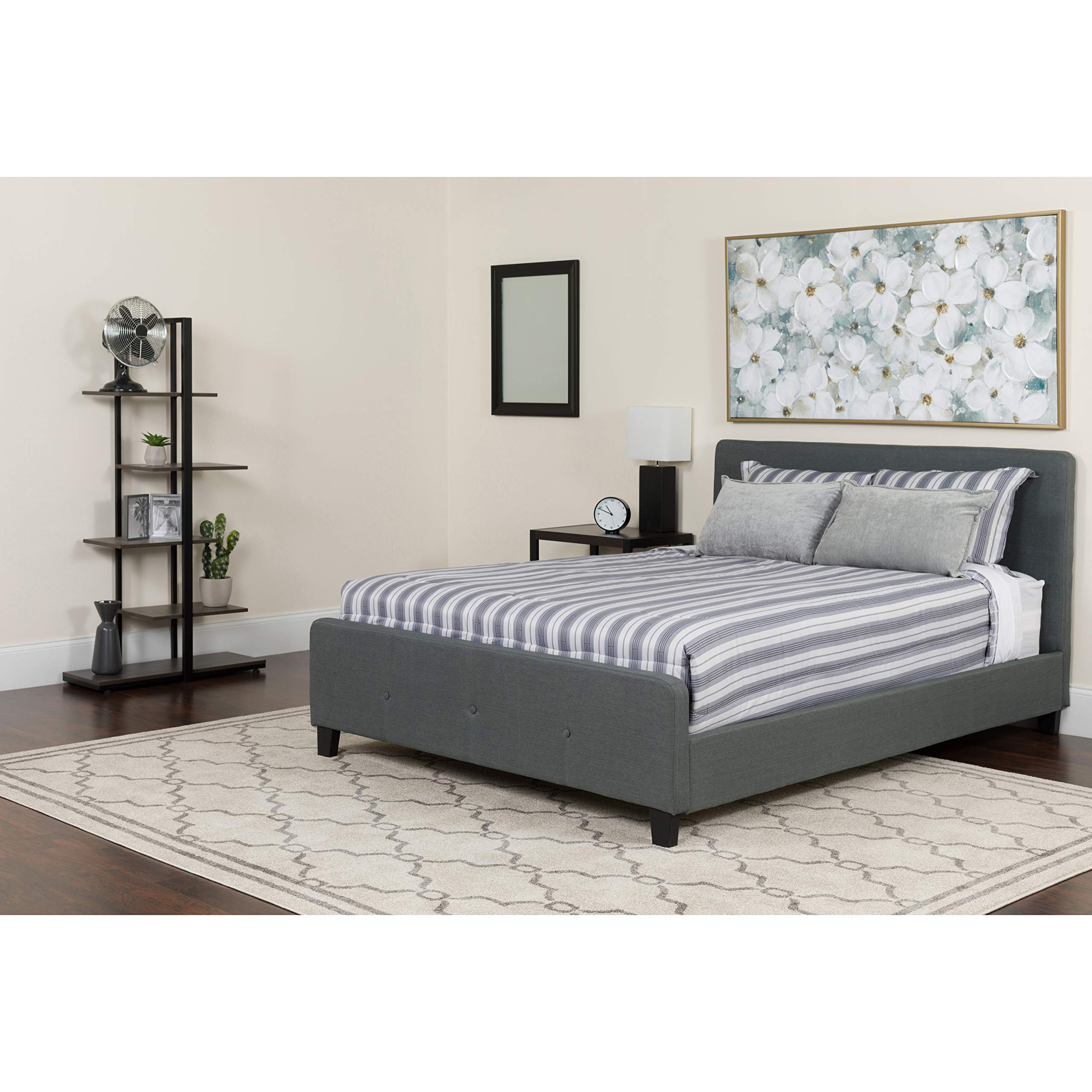 Flash Furniture Tribeca Full Size Tufted Upholstered Platform Bed - Dark Gray Fabric with Memory Foam Mattress - Modern Bedroom Furniture for Small Spaces & Guest Rooms