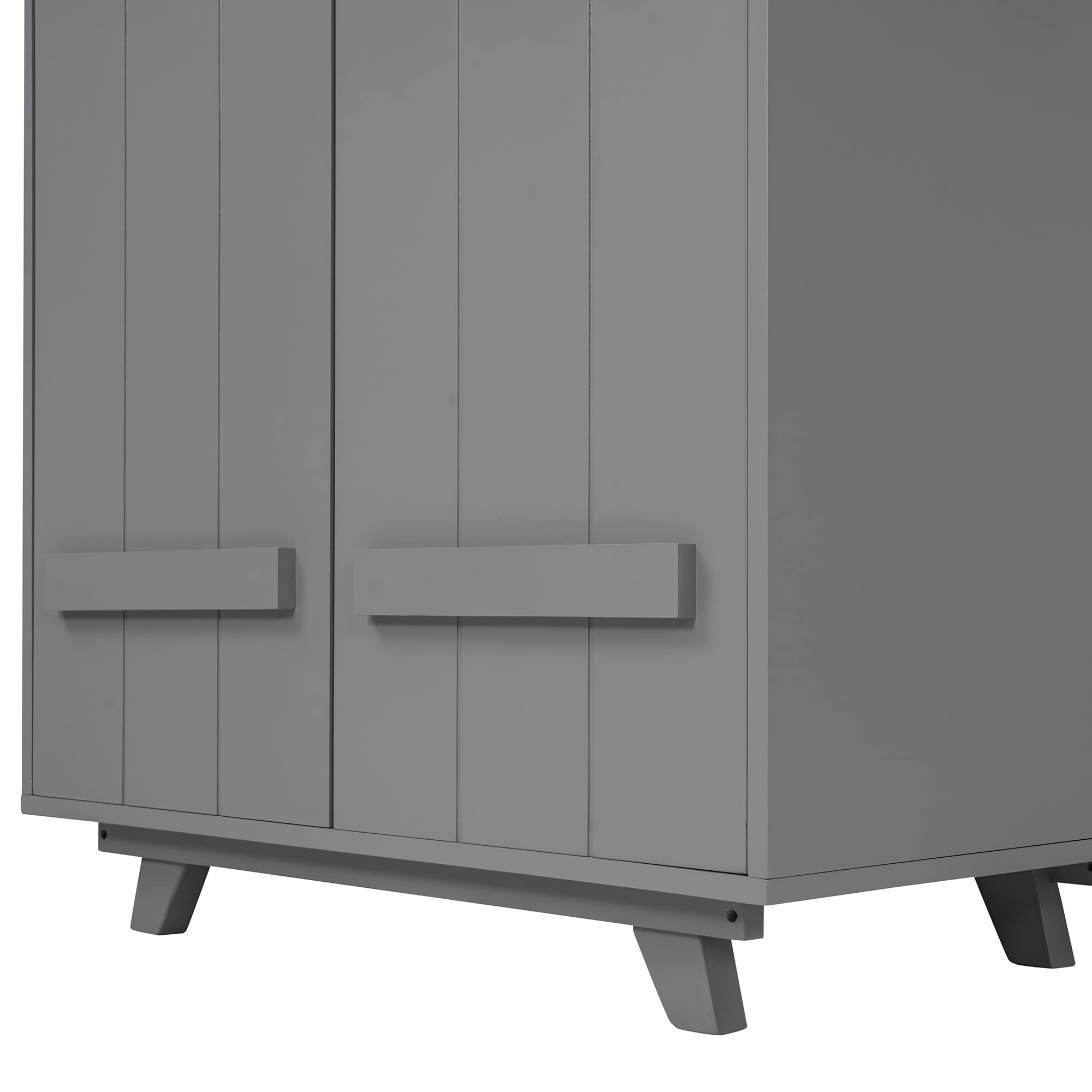 Wooden Kids Wardrobe with Hanging Rod - 2 Door Storage Cabinet for Boys & Girls, Cute Gray Closet Organizer for Children's Room | Perfect for Bedroom, Nursery & Playroom Storage
