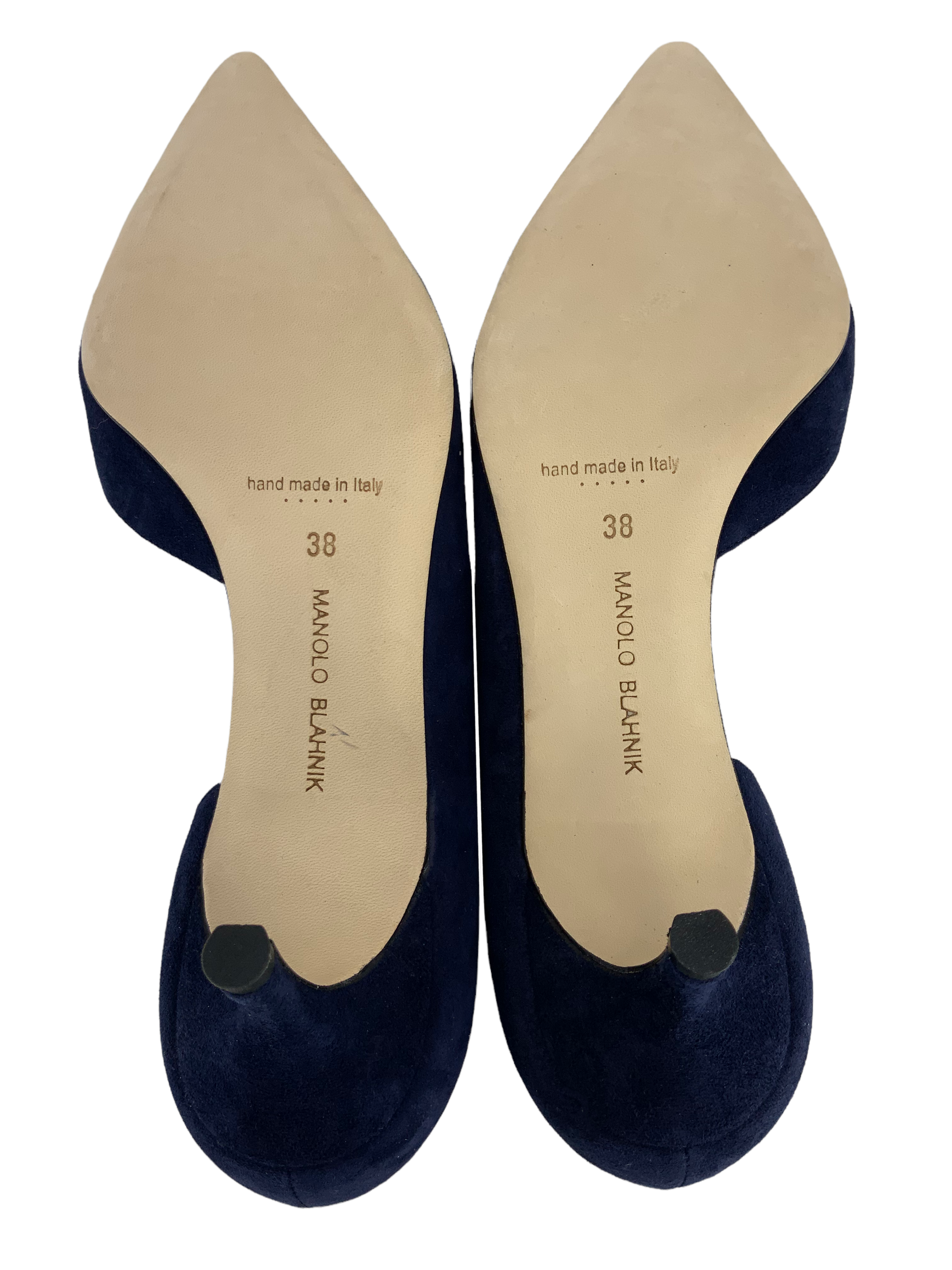 MANOLO BLAHNIK Collina Suede Half d'Orsay Pumps Women's Size 8 | Luxury Designer Heels for Weddings, Parties & Special Occasions