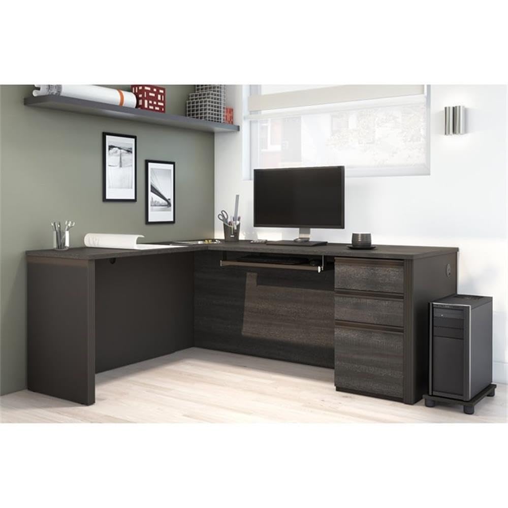 Atlin Designs 4-Piece L-Shaped Computer Desk in Bark Gray & Slate - Home Office Workstation for Gaming, Study & Remote Work