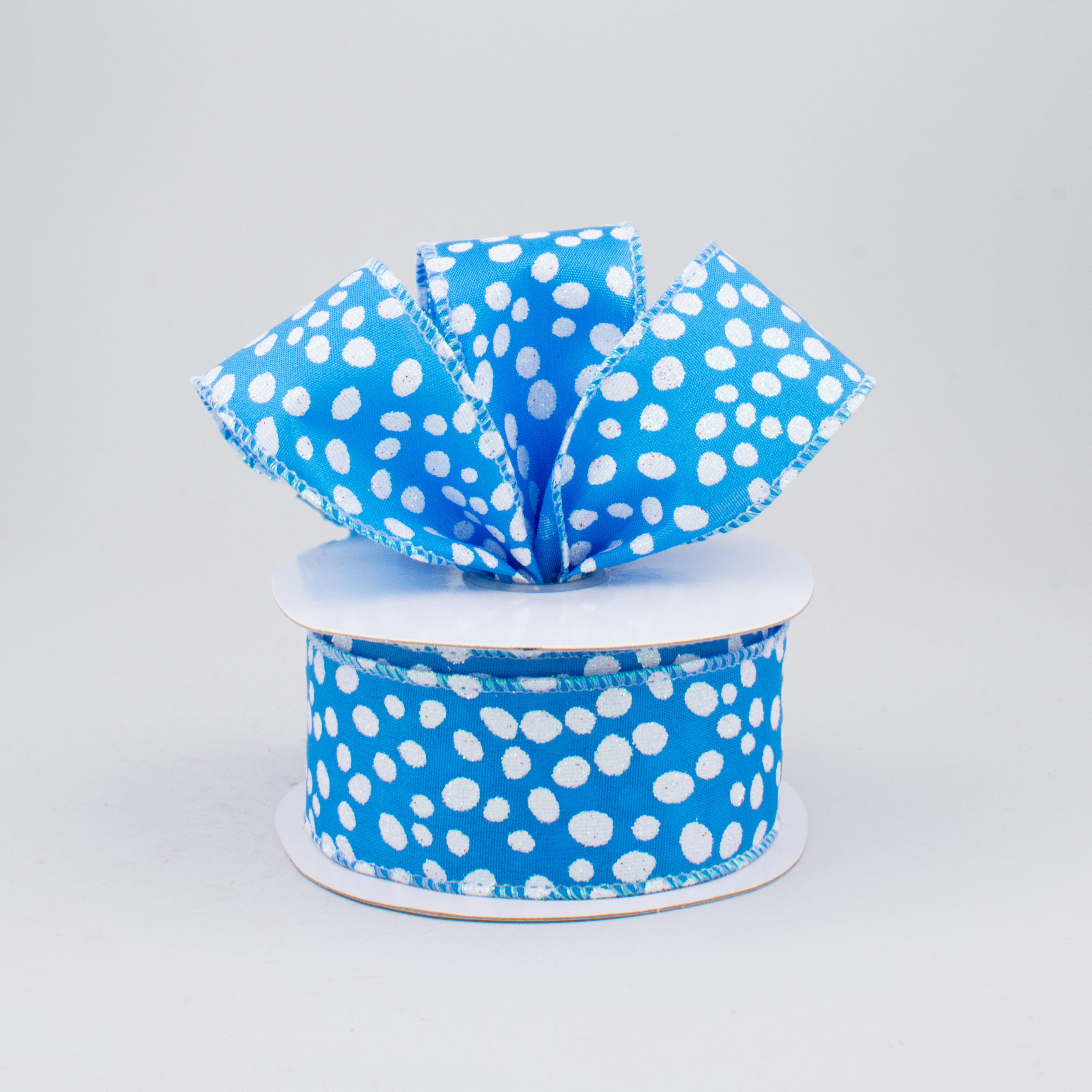 1.5 Inch Blue Glitter Snow Ribbon - 10 Yards Bulk Roll for Christmas Tree Decorations, Gift Wrapping, Holiday Crafts and DIY Projects