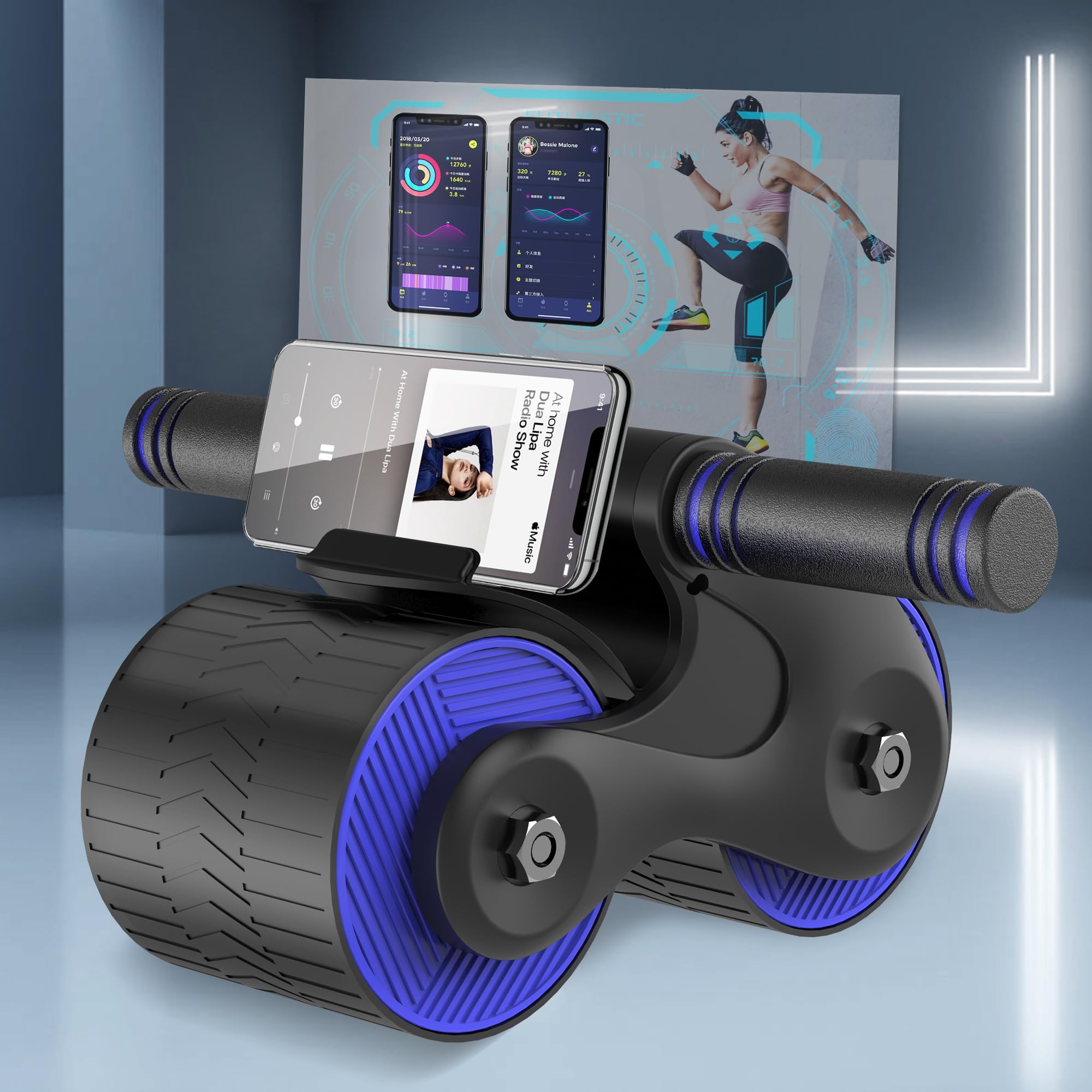 Ab Roller Wheel with Automatic Rebound - Core Workout Equipment for Home Gym, Abdominal Exercise Wheel with Knee Pad - Perfect for Strength Training & Fitness | Ideal for Home Workouts, Office Exercise & Full-Body Toning
