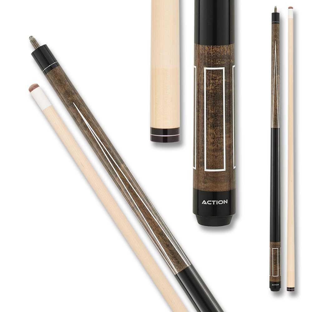 VAL05 Value Series Pool Cue - 58 Inch Hard Maple Shaft with 13mm Boar Skin Tip - Grey & Black with 4 White Points - Professional Billiards Cue for Home Game Rooms & Pool Halls