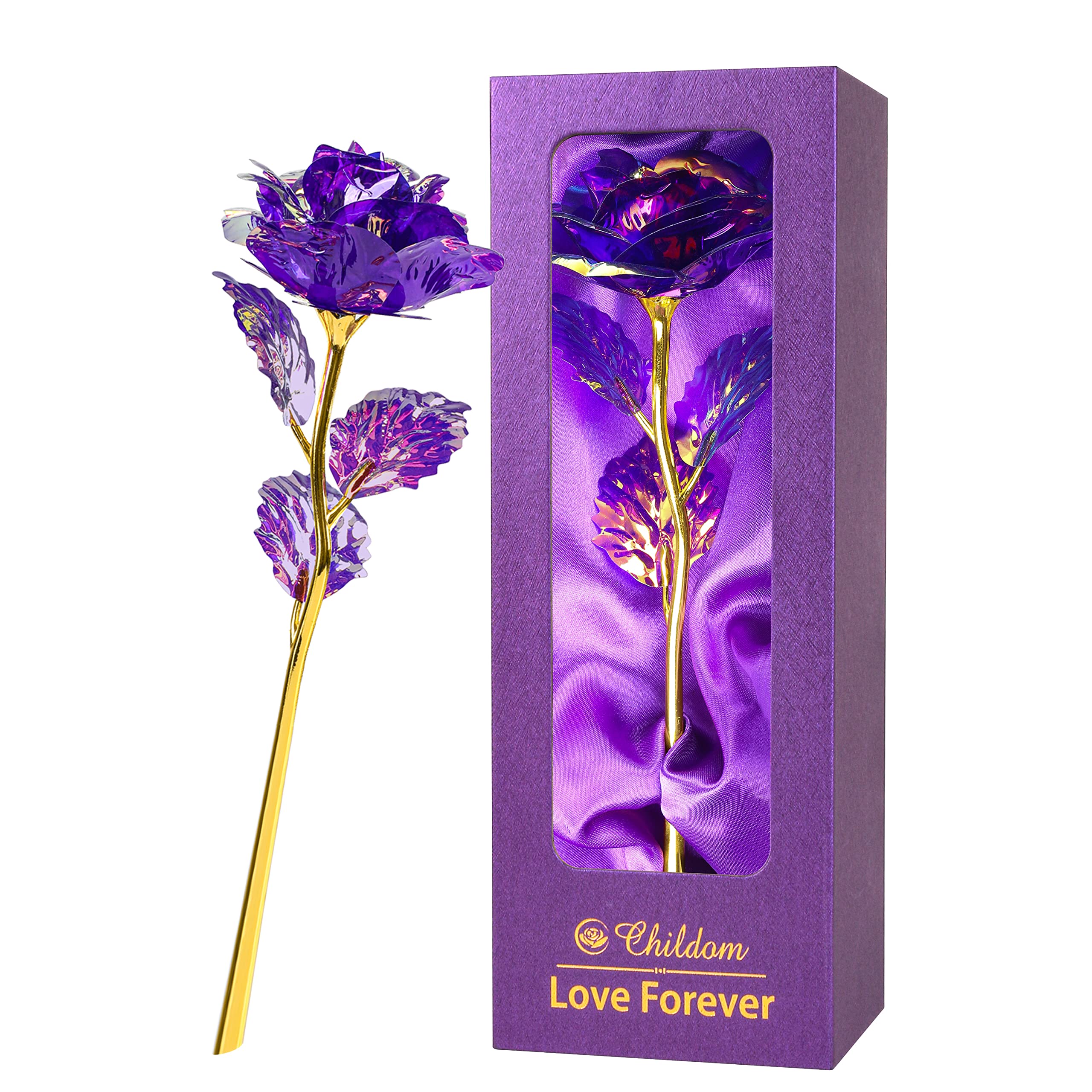 Childom Mother's Day Rose Gifts for Mom - Purple Artificial Rose Flower Gift Set for Women, Wife, Grandma - Perfect Birthday, Anniversary & Valentine's Day Present from Daughter or Son | Home Decor, Table Centerpiece, Romantic Gift Idea