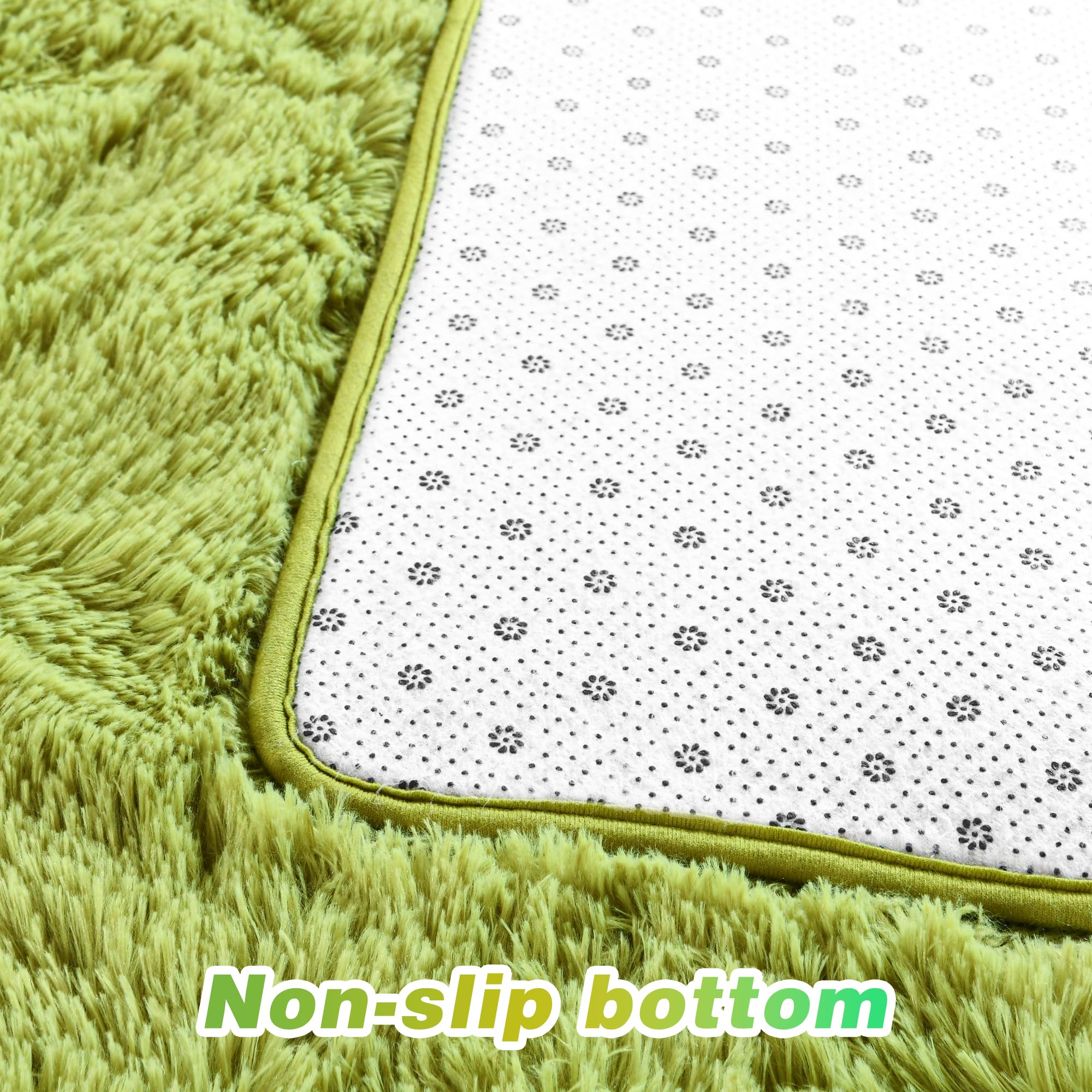 Junovo Ultra Soft 6x9 Feet Fluffy Shaggy Area Rug - Plush Carpet for Bedroom, Living Room, Nursery, Kids Room - Non-Slip Home Decor Floor Mat in Green (Perfect for Cozy Spaces & Play Areas)