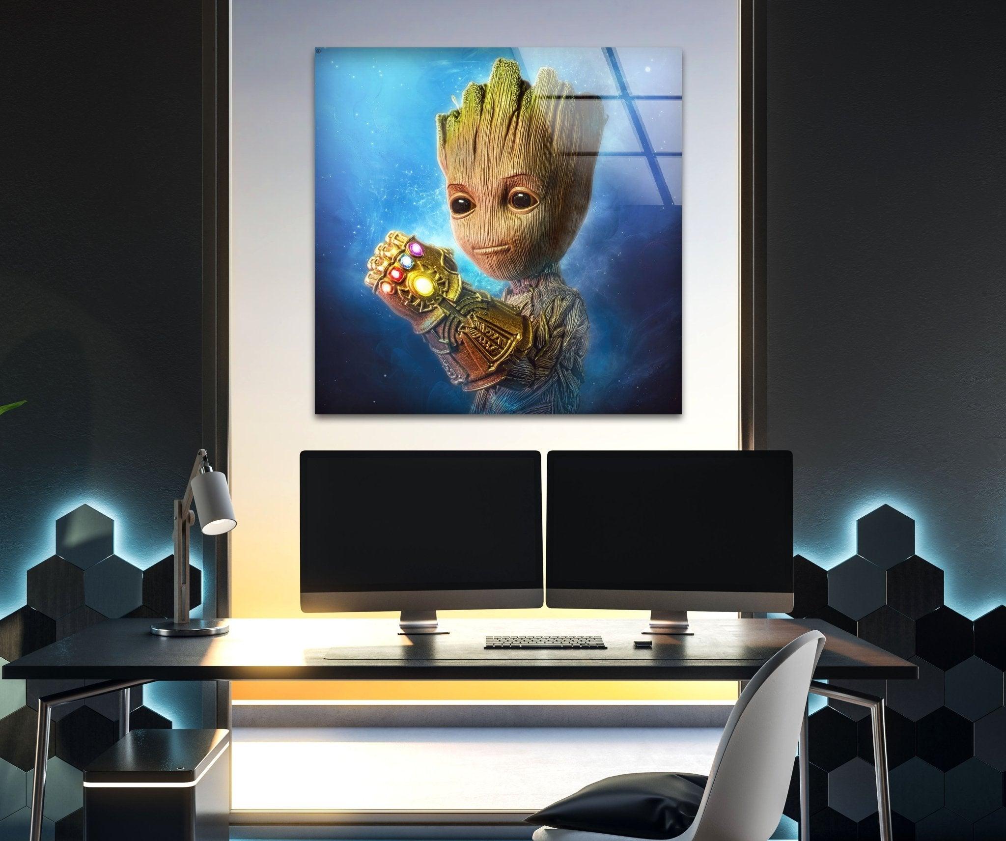 Marvel Avengers Baby Groot Glass Wall Art Decor - Perfect for Nursery, Kids Room & Superhero Themed Home Decor