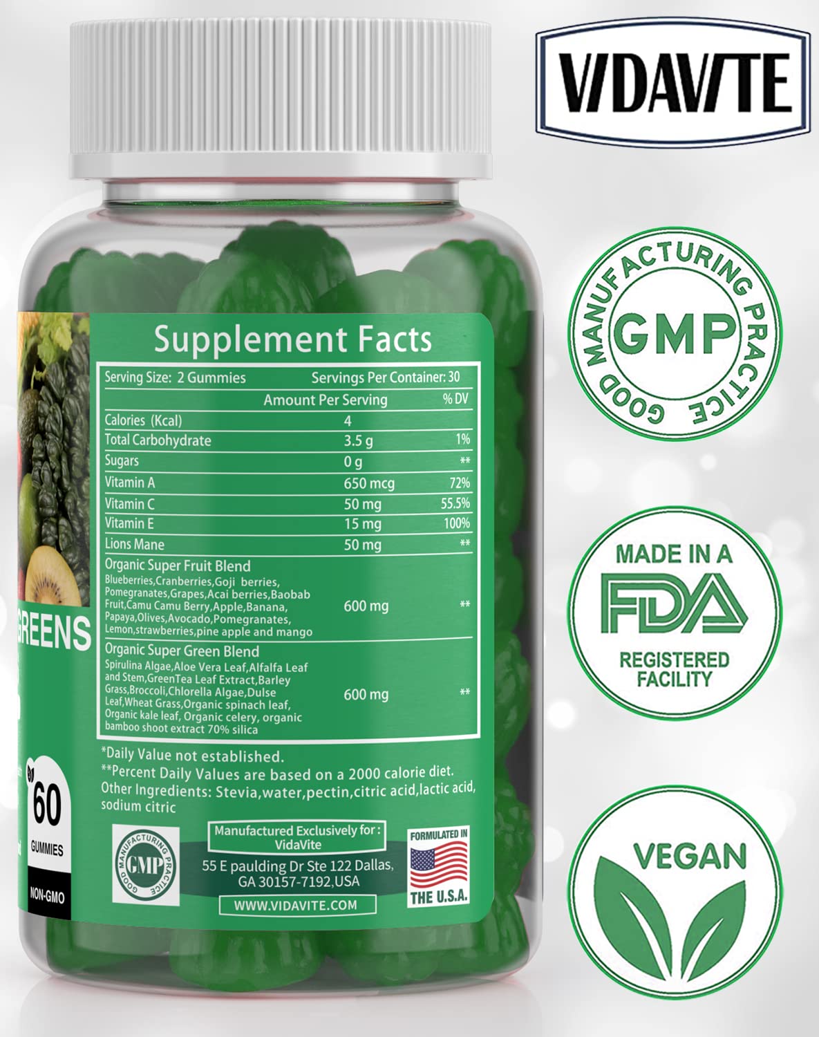 Sugar-Free Fruit and Veggie Gummies with 35+ Greens, Vitamins for Immunity, Skin & Gut Health — Best Fruit & Vegetable Supplement for Adults & Kids (60 Gummies) — Perfect for Daily Nutrition, Travel & On-the-Go Wellness