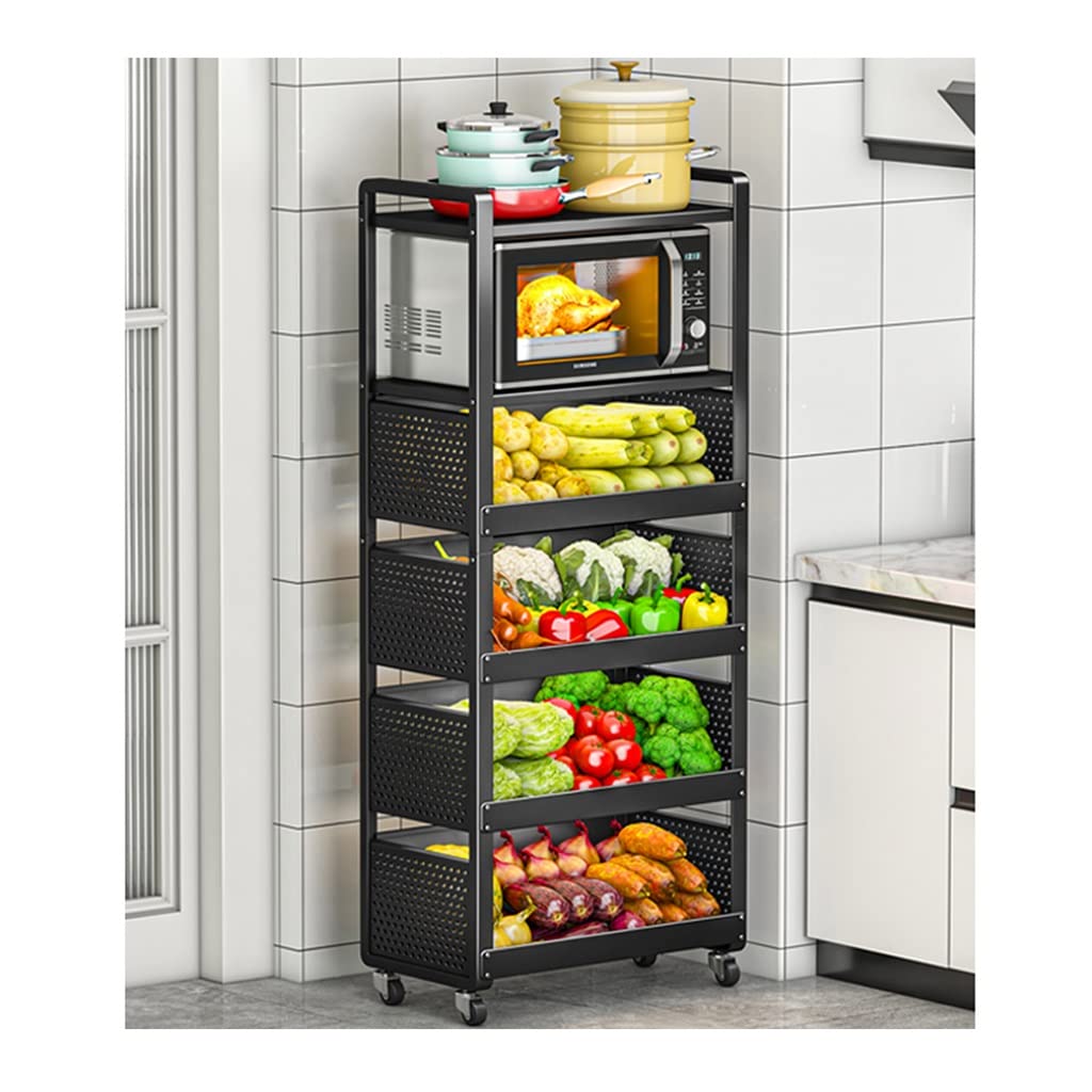 2-Tier Metal Fruit Basket for Kitchen Countertop - Farmhouse Style Vegetable Bread Storage Stand with Detachable Wire Design (Black, 53x30x132.5cm) - Perfect for Organizing Fruits, Vegetables or Bakery Items in Home, Cafe or Restaurant