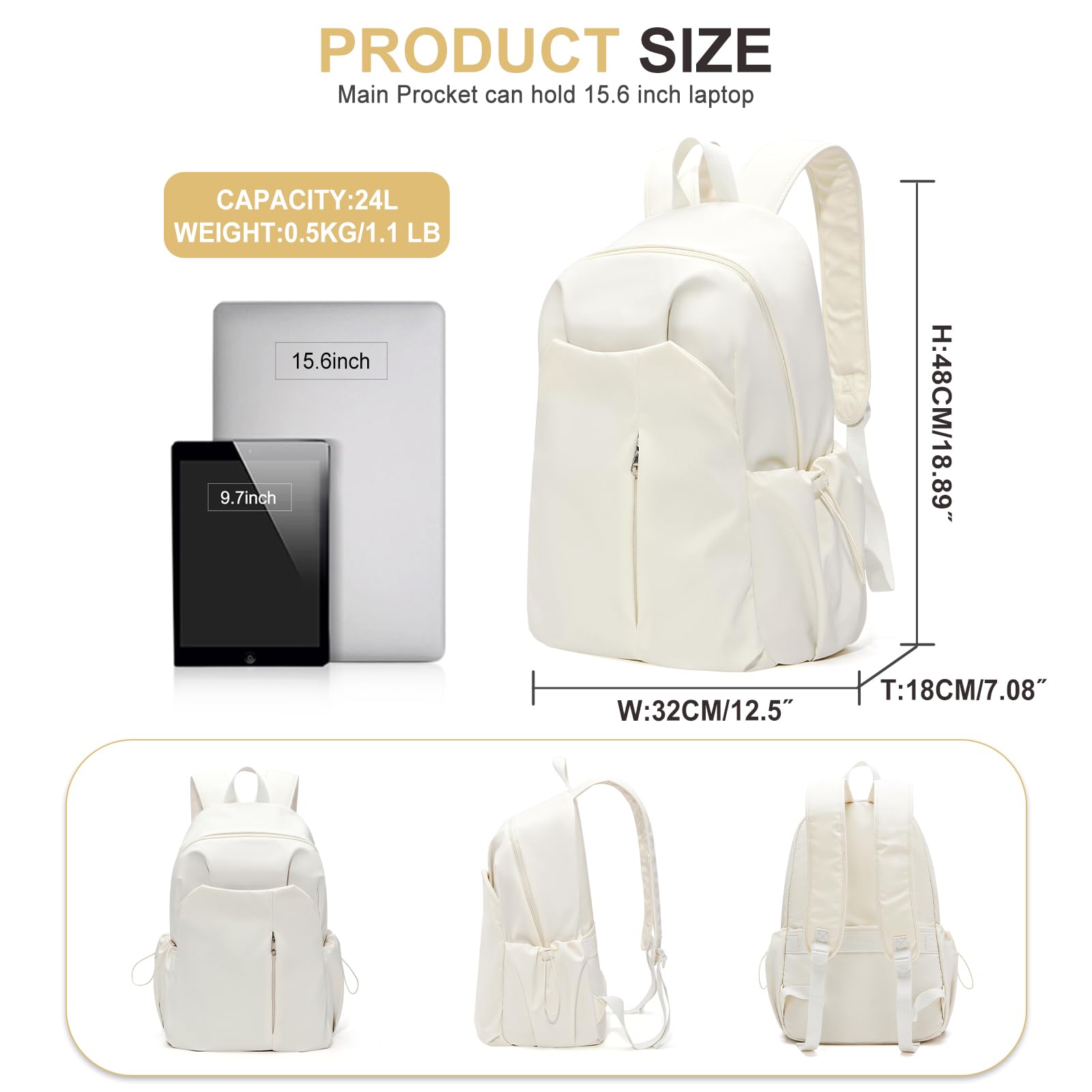 Lightweight Waterproof Backpack for High School & College - Casual Daypack for Women, Men, Teens, Boys & Girls - Durable Bookbag for School, Travel & Daily Use (Beige)