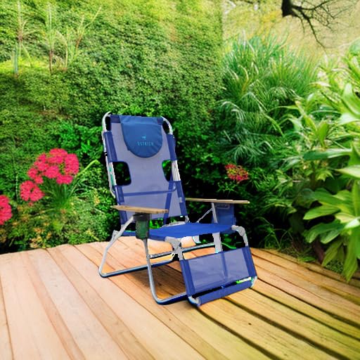 Ostrich Altitude 3-in-1 Lightweight Reclining Lounge Chair with Footrest - Portable Outdoor Beach Lawn Chair for Patio, Balcony, Backyard & Porch (Blue Stripe) - Perfect for Sunbathing, Camping & Relaxing in Your Garden