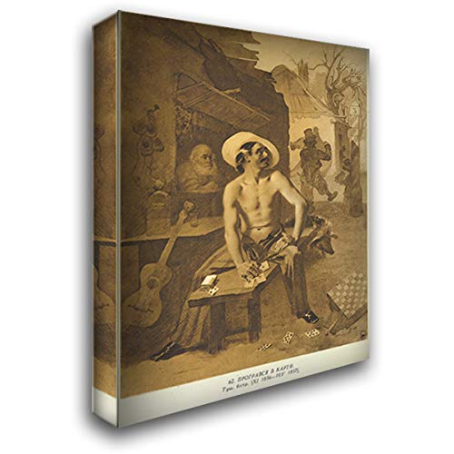 Lost at Cards 20x24 Gallery Wrapped Canvas Art Print by Taras Shevchenko - Ukrainian Folk Art Painting for Living Room, Bedroom & Office Decor