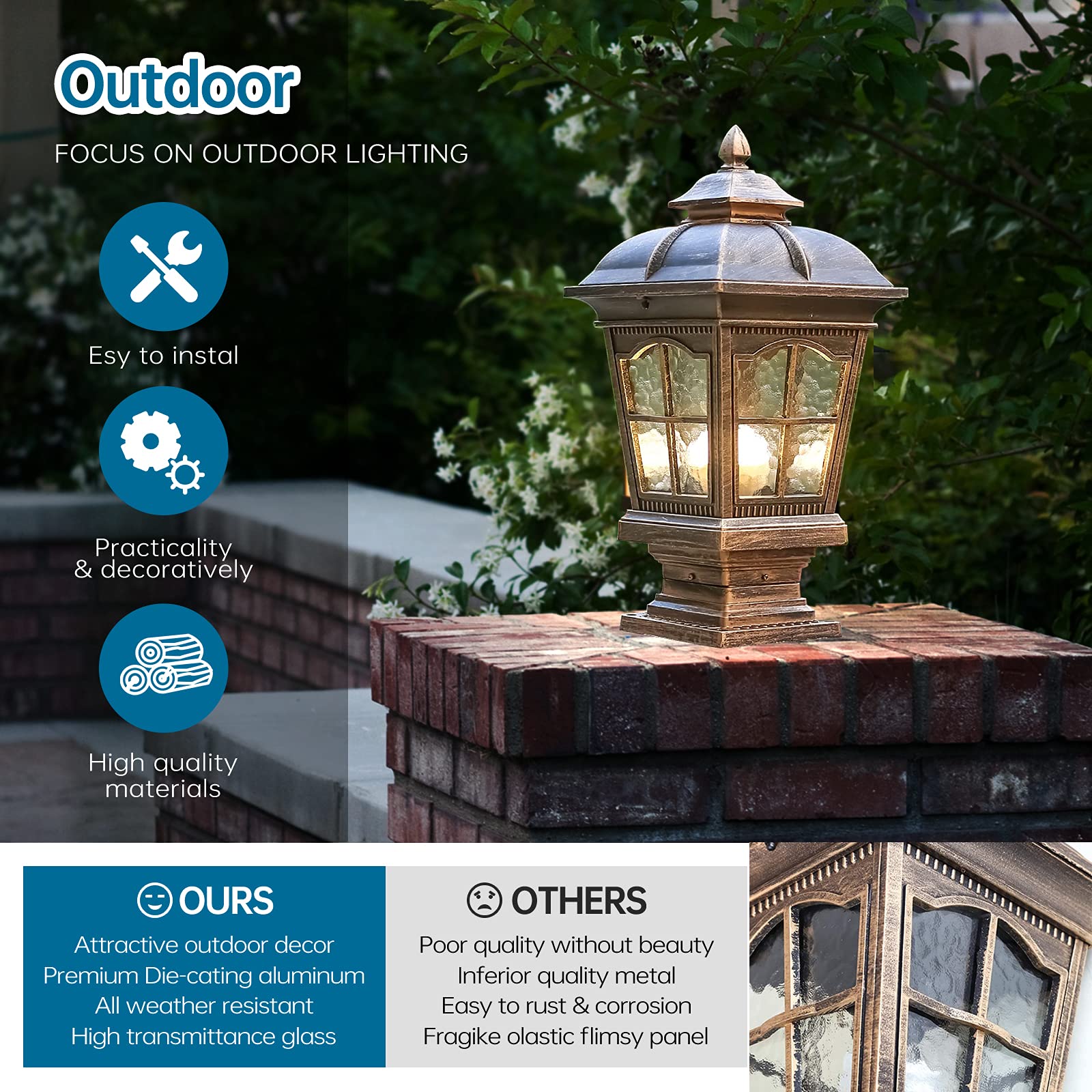 2 Pack Antique Bronze Outdoor Post Light - Durable Street Lamp Fixture for Patio, Garden, Fence, Lawn, Pathway & Driveway - Perfect for Front/Back Door Lighting & Landscape Decor