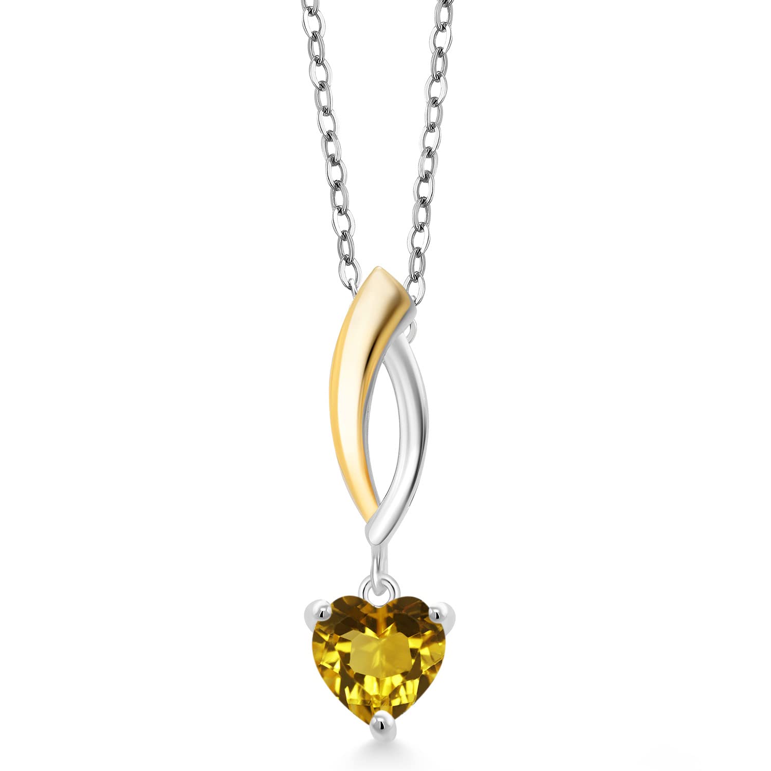 6.5mm Heart Shaped Gemstone & Lab-Grown Diamond Pendant Necklace for Women - 925 Sterling Silver & 10K Yellow Gold - 18