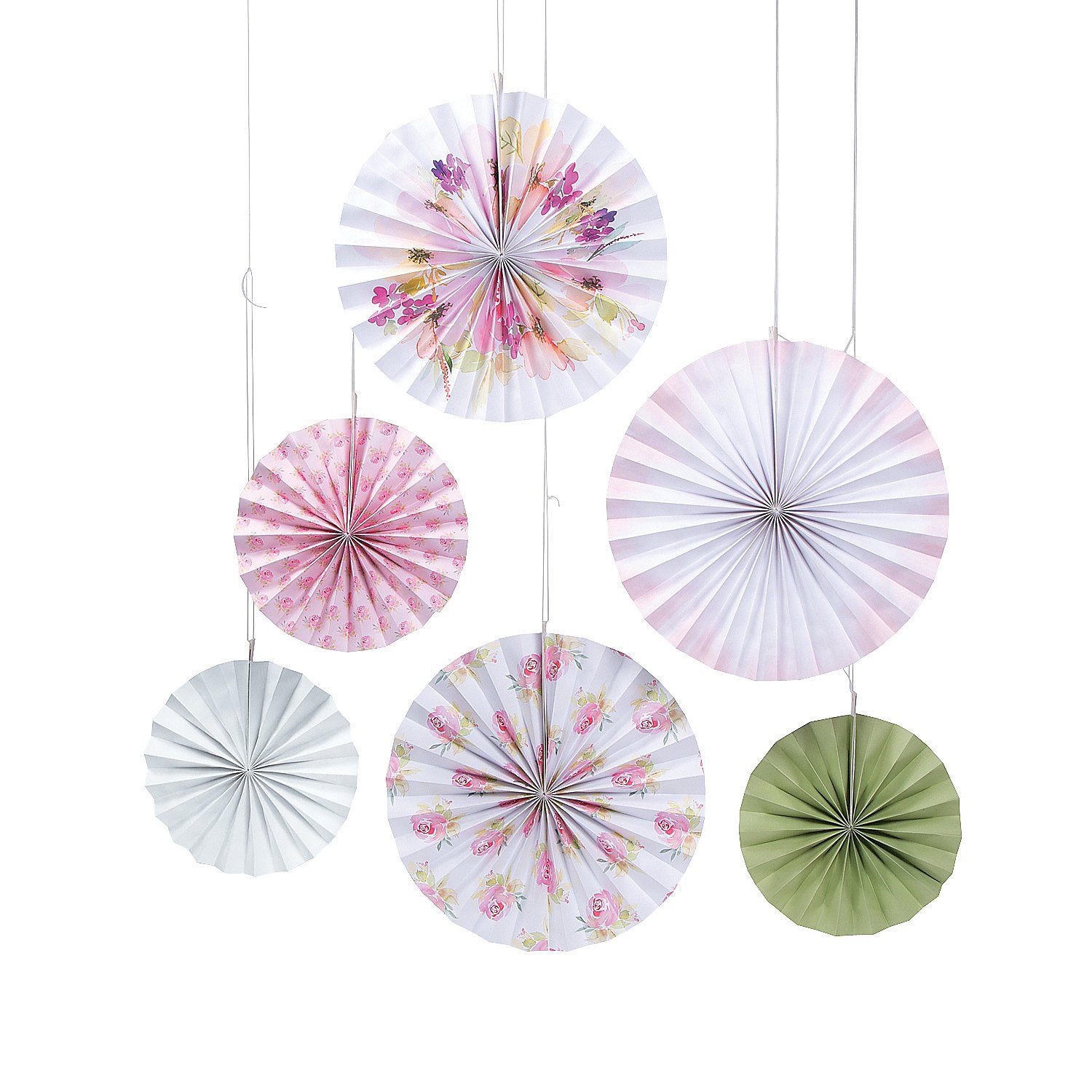 Colorful Printed Hanging Fans for Garden Party Decorations - 6 Pack Tropical Floral Design - Perfect for Outdoor Weddings, Baby Showers & Summer Events