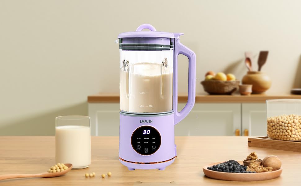 Automatic Nut Milk Maker Machine - 40oz Electric Soy Milk Maker for Homemade Almond, Oat, Soy & Plant-Based Milk, Soup Maker with Delay Start, Keep Warm & Self-Cleaning Function (Purple) - Perfect for Vegan, Keto & Healthy Lifestyle Breakfasts