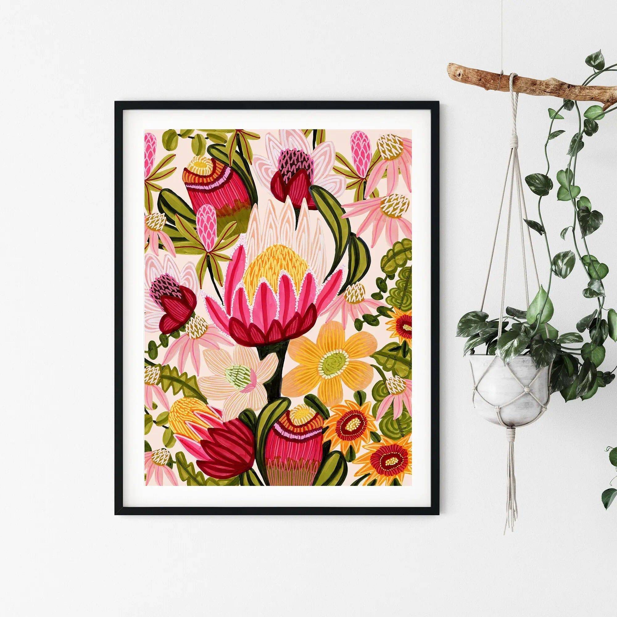 King Red Protea Flower Wall Art Print - Stunning Botanical Decor for Living Room, Bedroom & Office | Perfect for Home & Office Decor