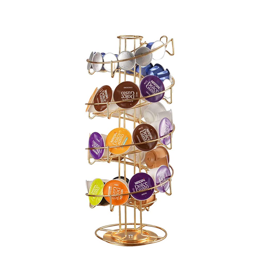 Golden K Cup Holder Organizer - Storage Carousel for 35-50 Coffee Pods | Keurig K-Cup Pods Dispenser | Perfect for Kitchen Countertop & Office Coffee Station