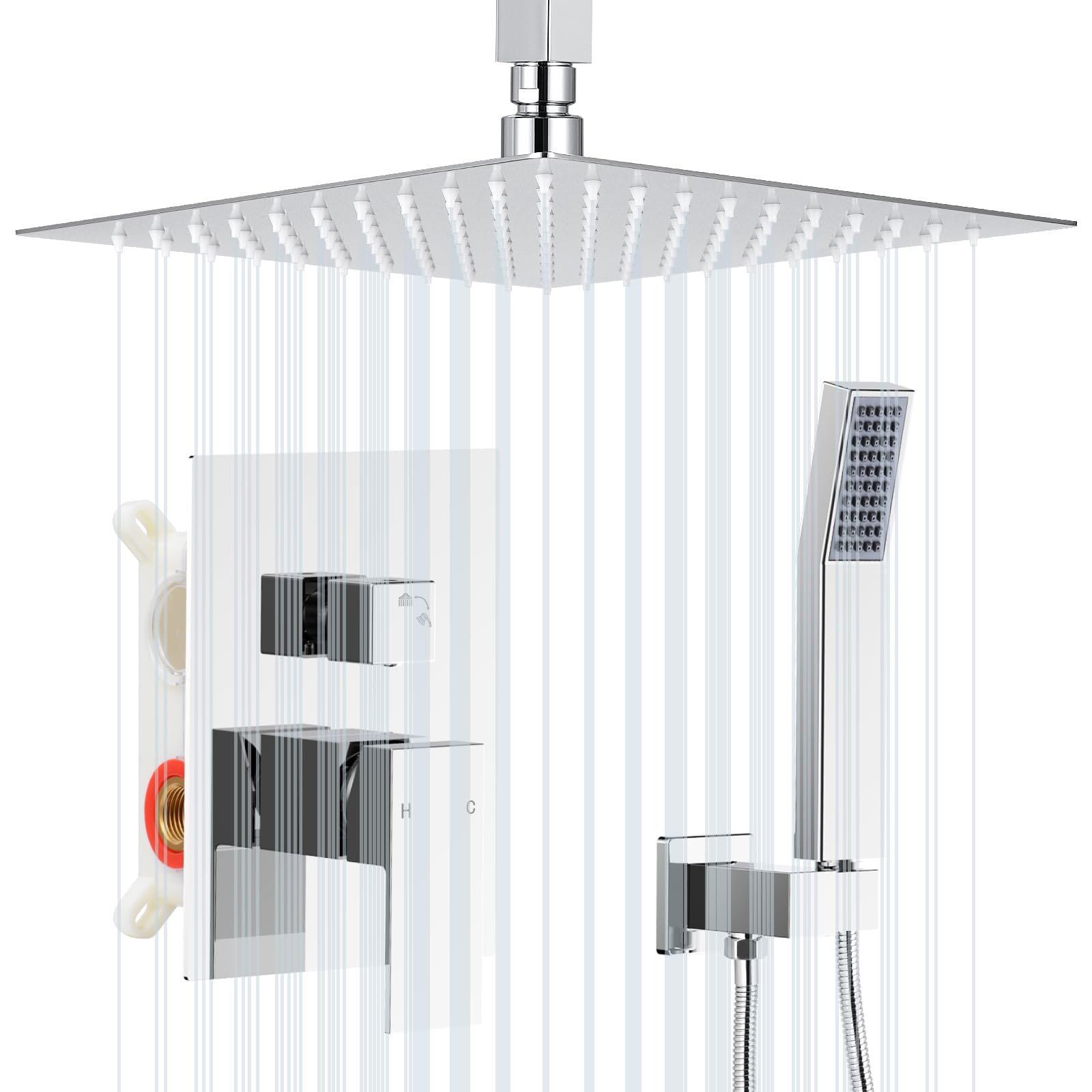 Premium FGKQ Chrome Shower Faucet Set - 10 Inch High Pressure Rainfall Shower Head with Handheld Spray Combo, Ceiling Mount System with Balanced Valve - Perfect for Modern Bathroom Renovation & Spa-Like Shower Experience