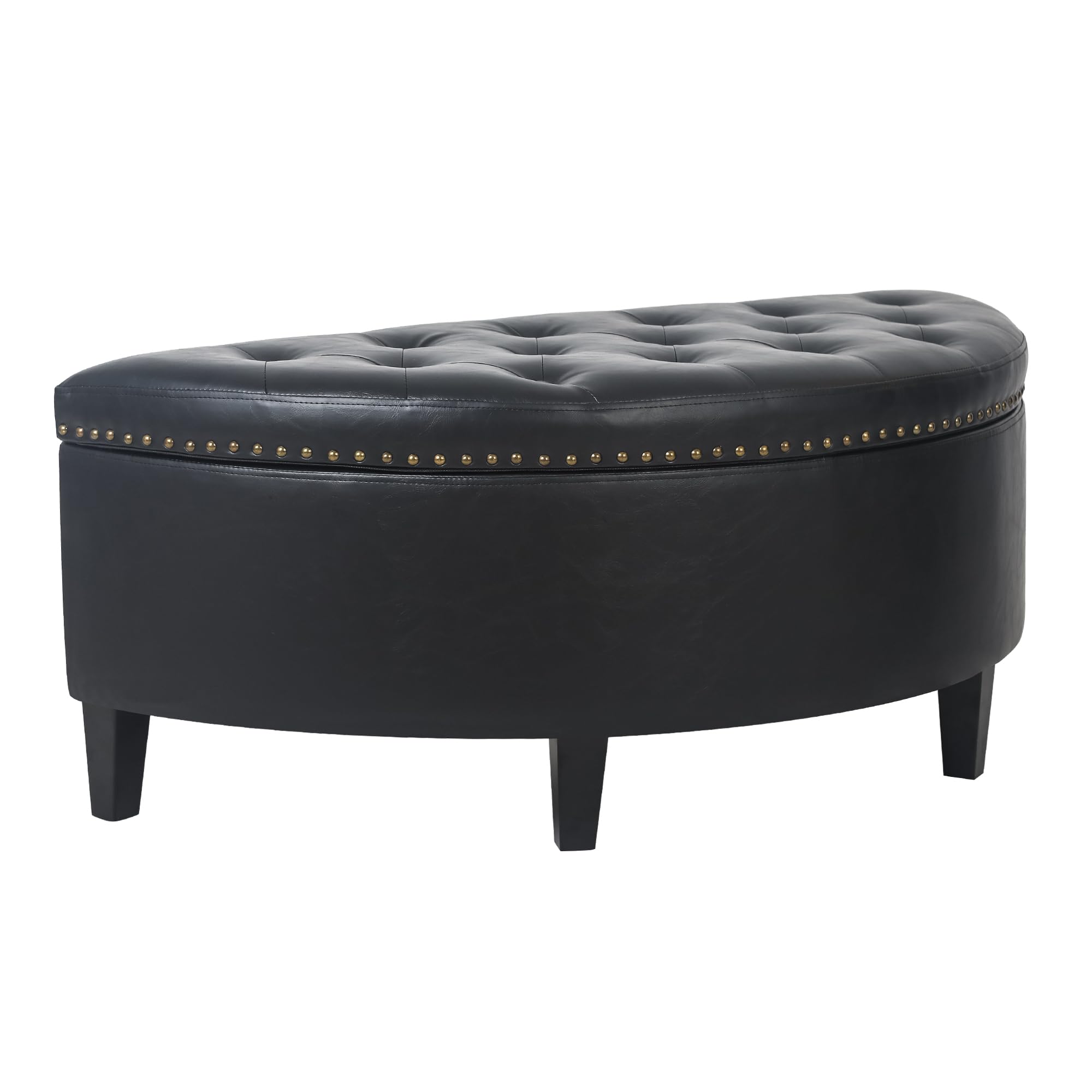 Joveco Storage Bench - PU Leather Half Moon Button Tufted Ottoman with Rivet Decor, Multi-Functional Coffee Table for Living Room, Bedroom & Entryway - Perfect for Extra Seating, Storage & Home Decor