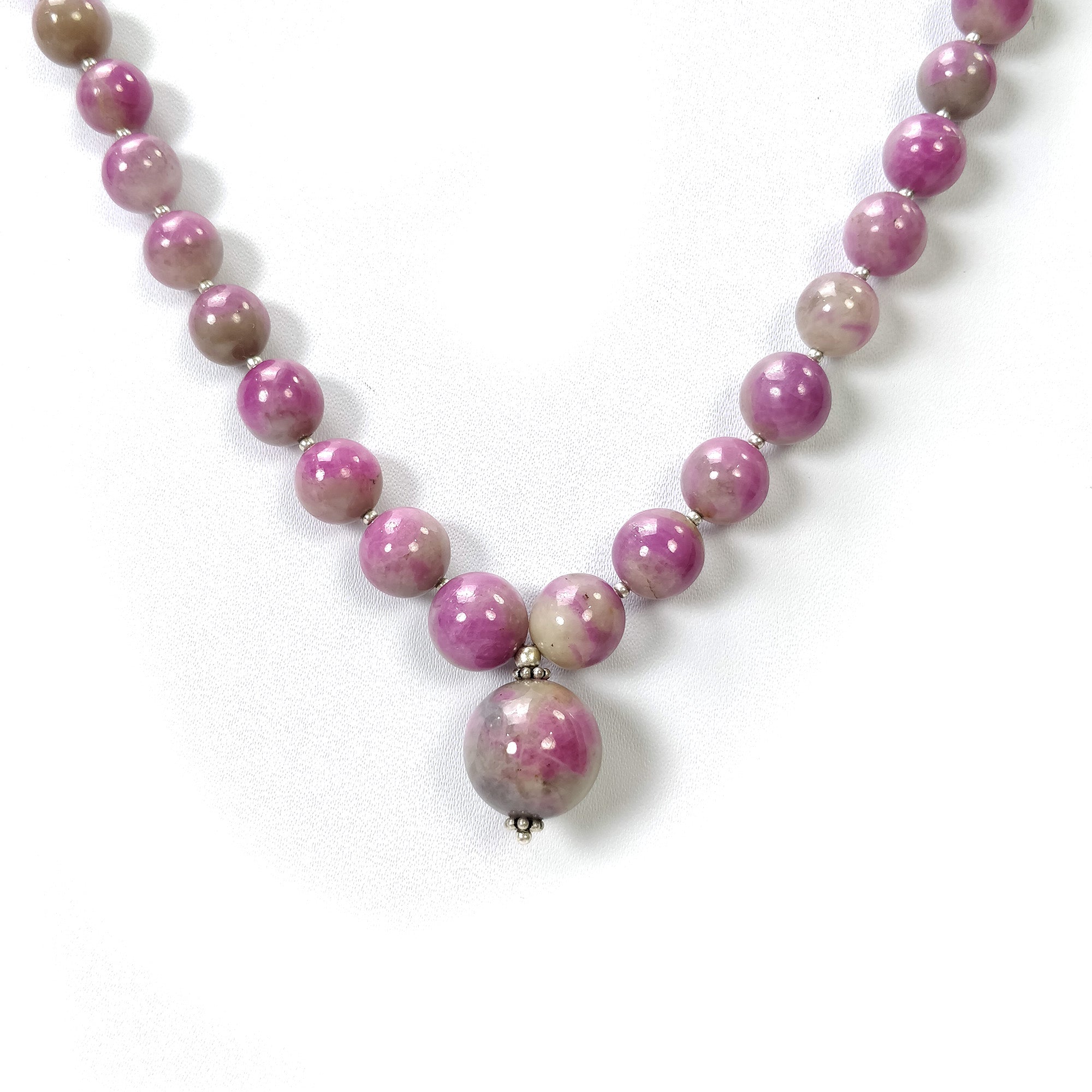 Natural Untreated Bi-Color Ruby Zoisite Gemstone Necklace - 284.85cts Genuine Ruby Beads with 925 Sterling Silver (6.5mm-19mm) - Elegant Jewelry for Women, Gift for Anniversary & Special Occasions