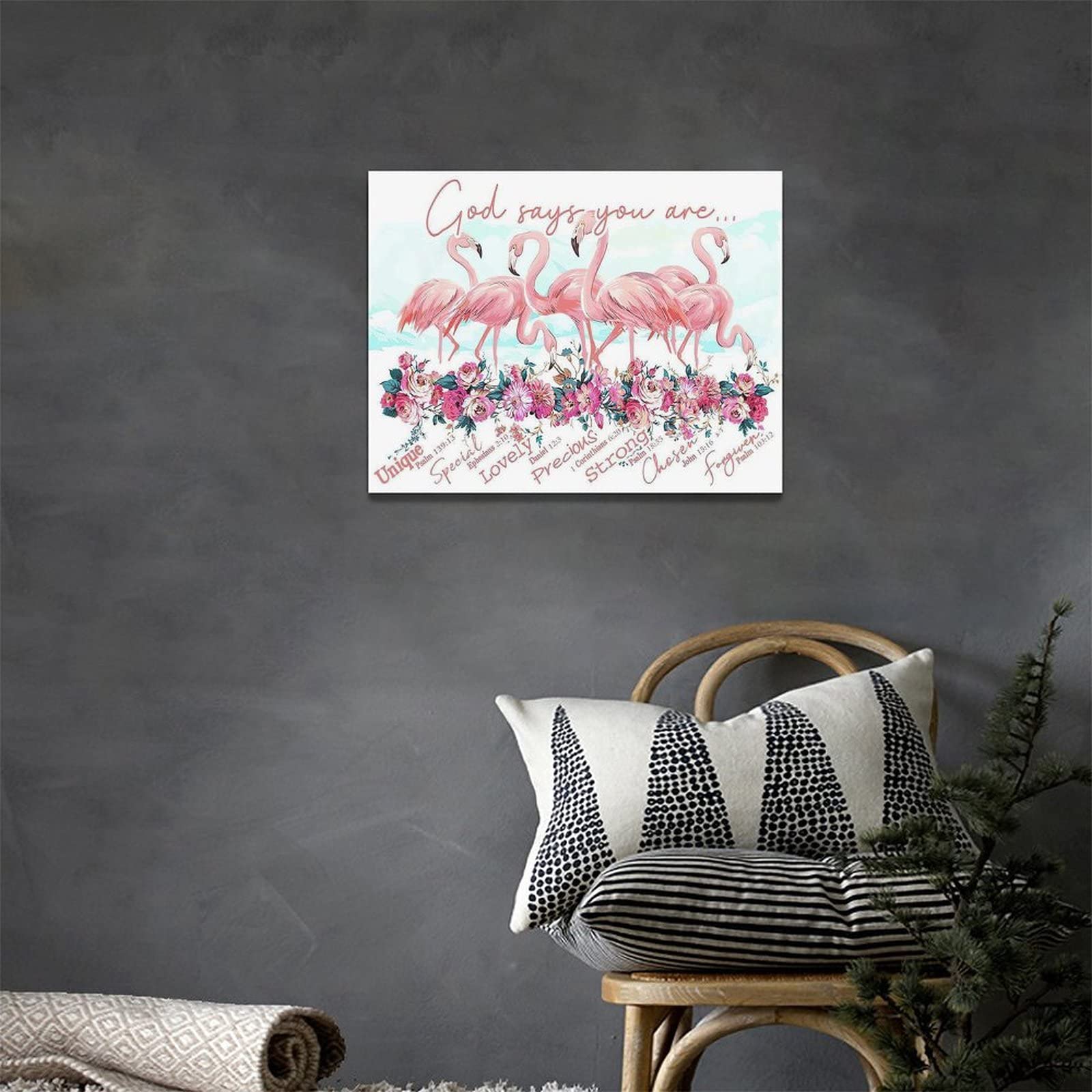 **Pink Flamingo Wall Art - Flamingo Bathroom Decor, Inspirational Canvas Painting Prints (16