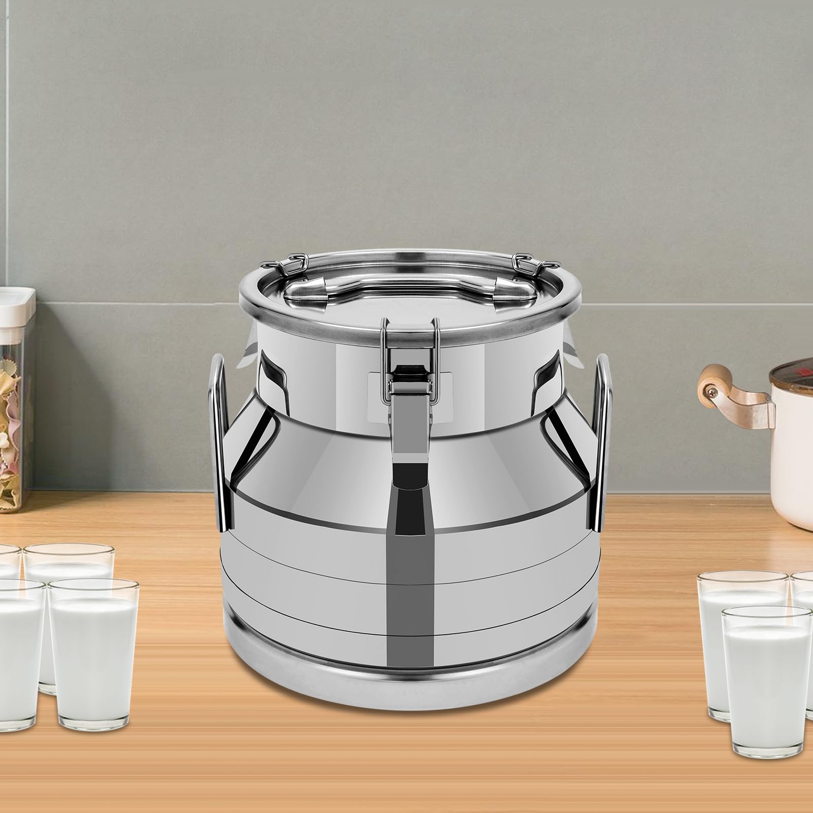 12L/3.16 Gallon Stainless Steel Milk Can with Silicone Lid - Food Grade Wine Pail, Brewing Bucket & Storage Jug - Easy Open Design for Dairy, Beverage & Home Brewing - Perfect for Farm, Kitchen & Winemaking