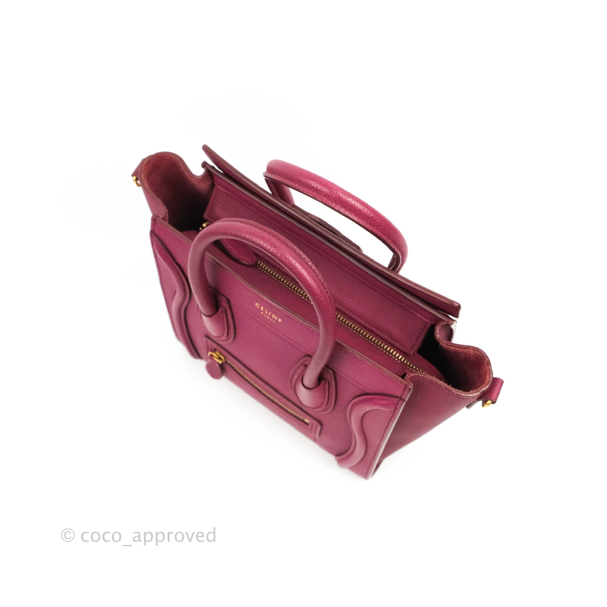 Celine Nano Luggage Bag in Plum Drummed Calfskin Leather - Stylish Crossbody Purse for Women, Perfect for Work, Travel & Everyday Use