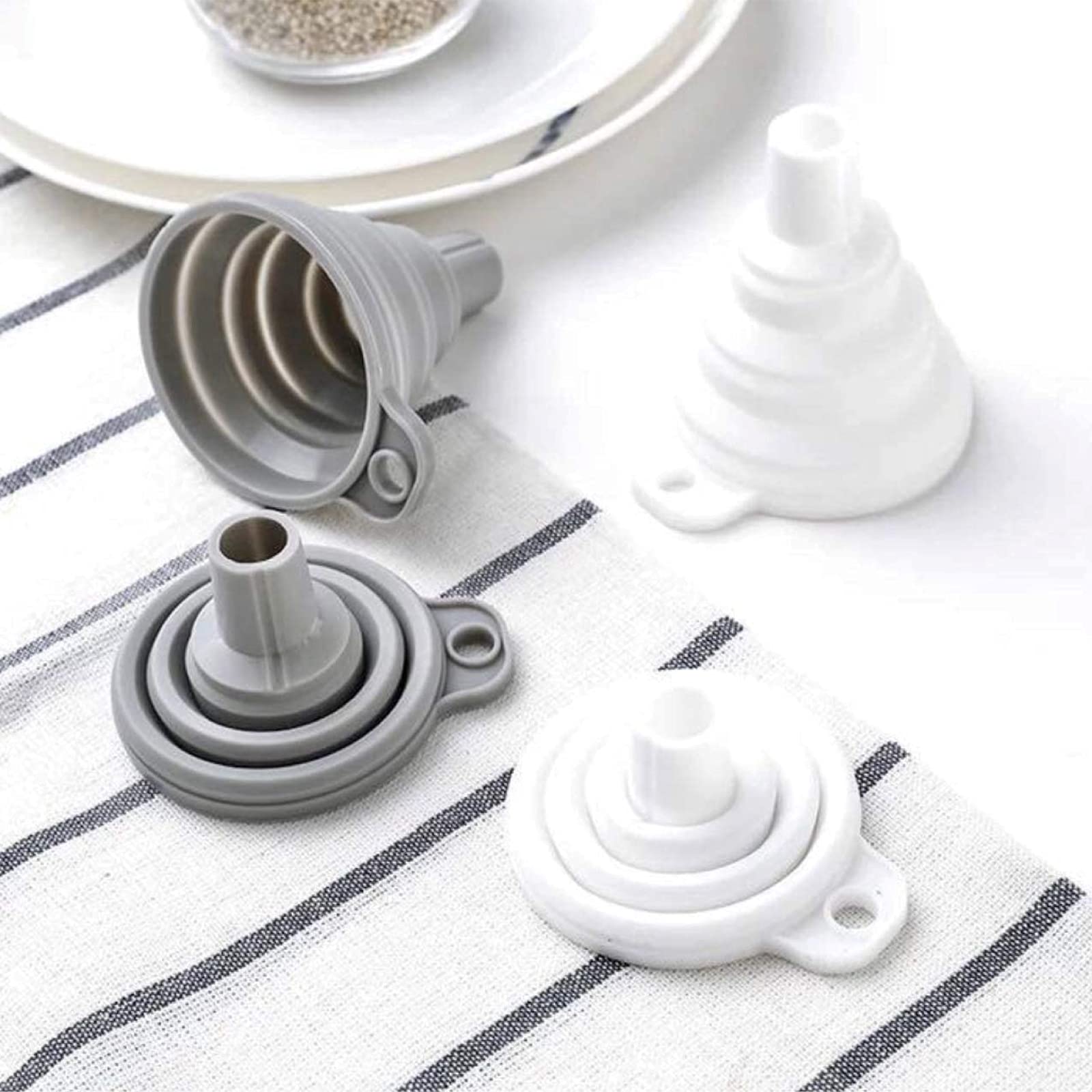 Misitifi Collapsible Silicone Funnel Set of 2 - Flexible Food Grade Kitchen Funnel for Liquid & Powder Transfer - Perfect for Cooking, Baking, Canning and DIY Projects