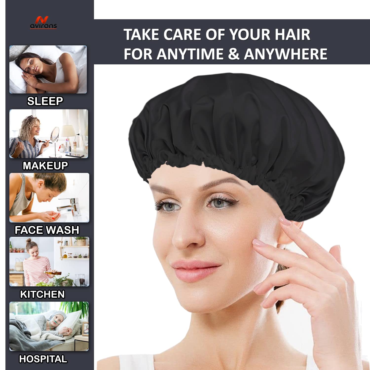 Avirons Satin Silk Hair Bonnet & Sleep Mask Set - Reversible Silk Night Cap for Women with All Hair Types | Soft Satin Hair Protection for Sleeping, Travel & Home Care | Prevents Breakage & Frizz