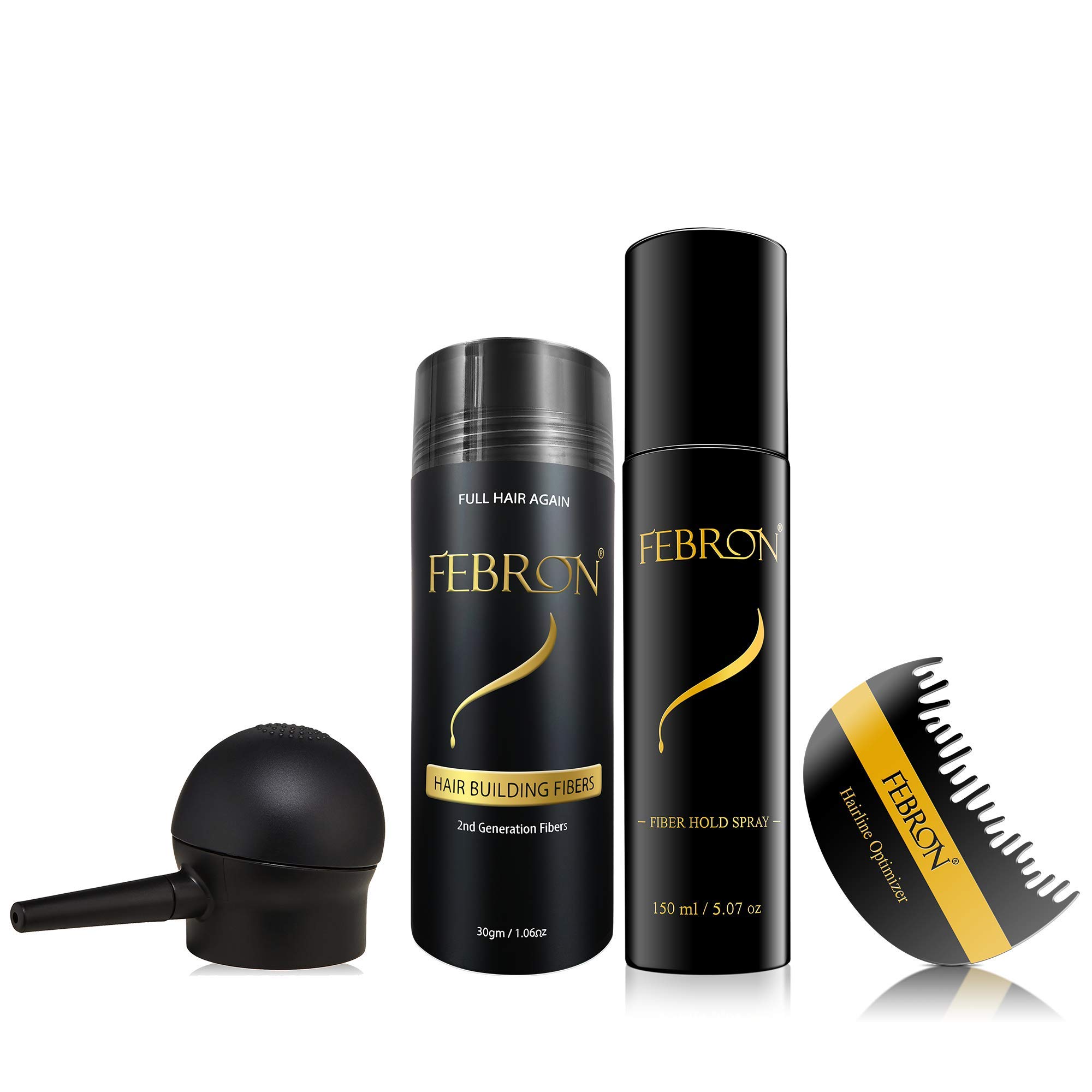 FEBRON Hair Building Fiber Kit - 30g Fibers, 150ml FiberHold Spray, Pump & Hairline Optimizer (Grey/Natural) | Instant Hair Thickening Solution for Men & Women | Perfect for Daily Use, Special Occasions & Confidence Boosting