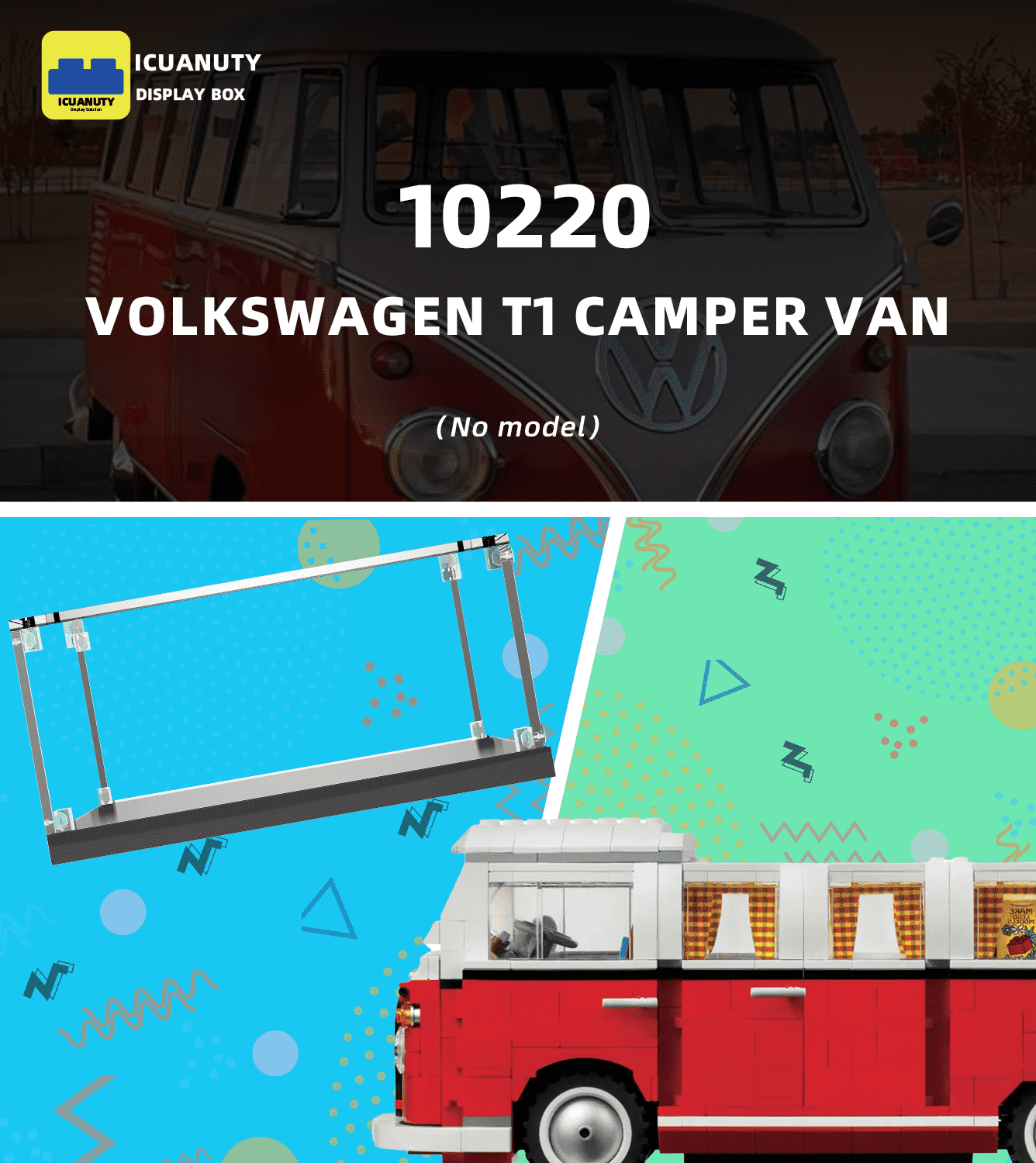 LEGO Volkswagen T1 Camper Van 10220 Display Case - Clear Acrylic Showcase for Collectible LEGO Sets - Perfect for Home Decor, Office Display & Collector's Showcase