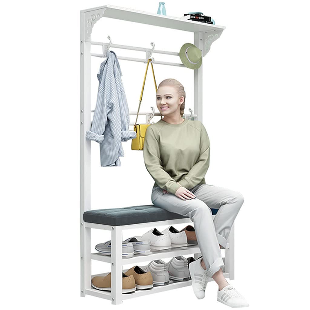 3-in-1 LLLD Entryway Hall Tree Bench with 2-Tier Shoe Rack & Seat Cushion - Multifunctional Shoe Storage Organizer for Bedroom, Hallway, Living Room - Perfect for Small Spaces & Home Entry Organization