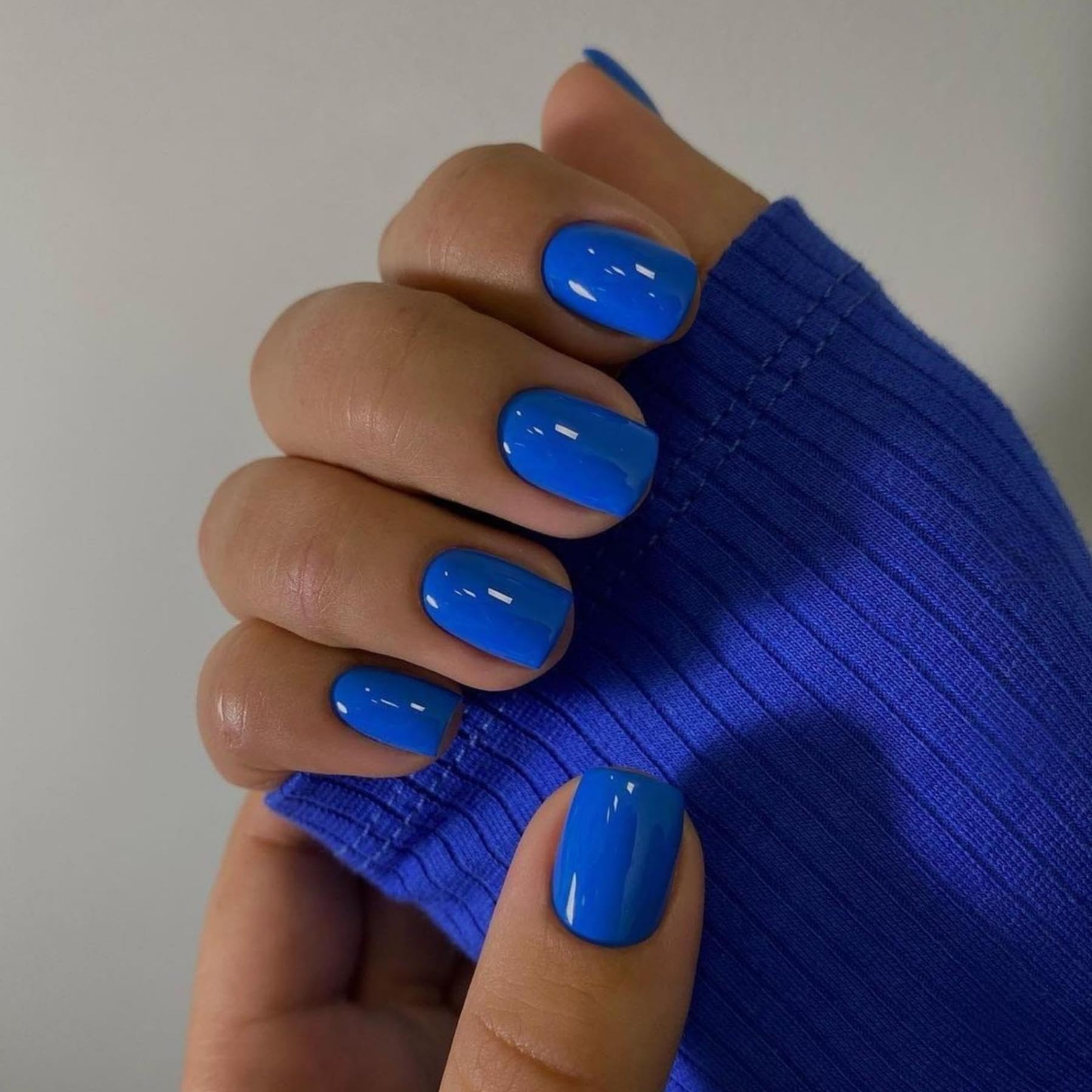 Royal Blue Press on Nails - Short Square Fake Nails with Glue | Soft Gel Acrylic Stick on Nails for Women | 24pcs Thick Reusable Solid Color Nails | Perfect for Parties, Weddings & Everyday Wear