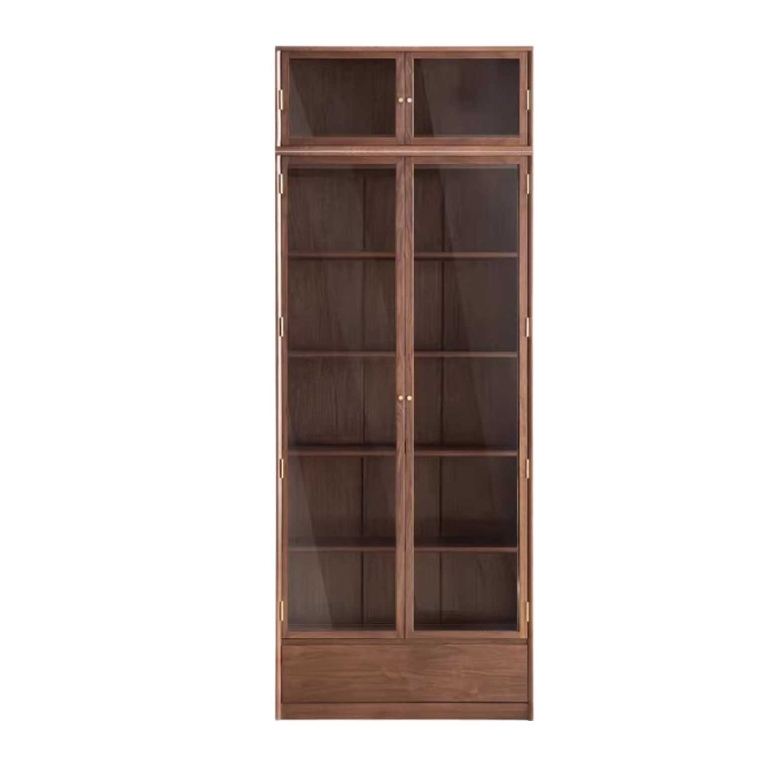35.4х13.7х92.5 inch / 90х35х235 сm / Rich dark walnut color / Double-door bookcase + Top cabinet-