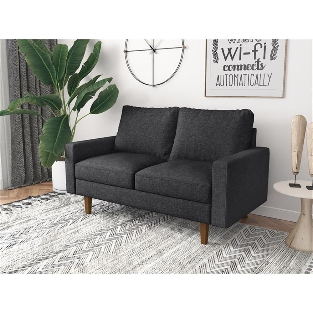 Dark Gray Ashton Linen Loveseat for Living Room - Comfortable Small Sofa for Apartments, Reading Nook & Cozy Spaces