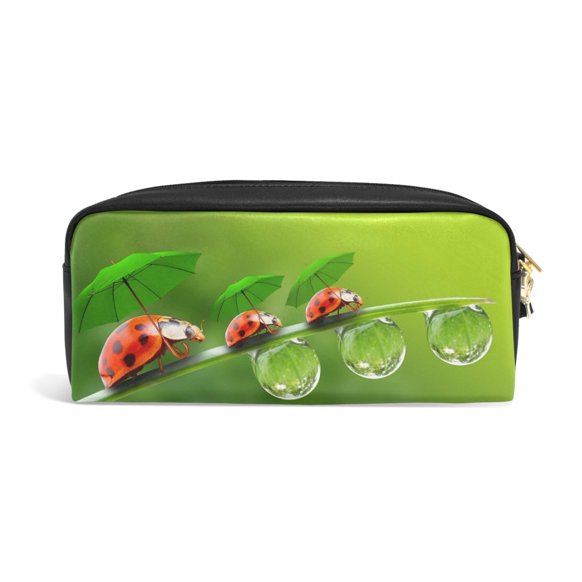 ALAZA Cute Ladybug with Umbrella PU Leather Pen Pencil Case - Multifunctional Cosmetic Pouch for School, Office & Travel Accessories | Perfect for Makeup, Stationery & Daily Essentials Storage