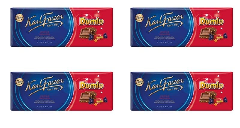 Fazer Karl Fazer Dumle Chocolate Bars - 4 Pack (200g Each) | Premium Finnish Toffee Chocolate for Gifts, Snacking & Dessert Recipes
