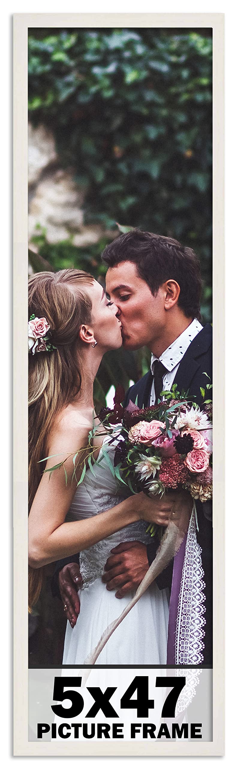 5x47 Inch White Wash Wood Picture Frame - Shatterproof UV Acrylic Front & Acid-Free Backing for Family Photos - Modern Wall Decor for Living Room, Bedroom, Office Display
