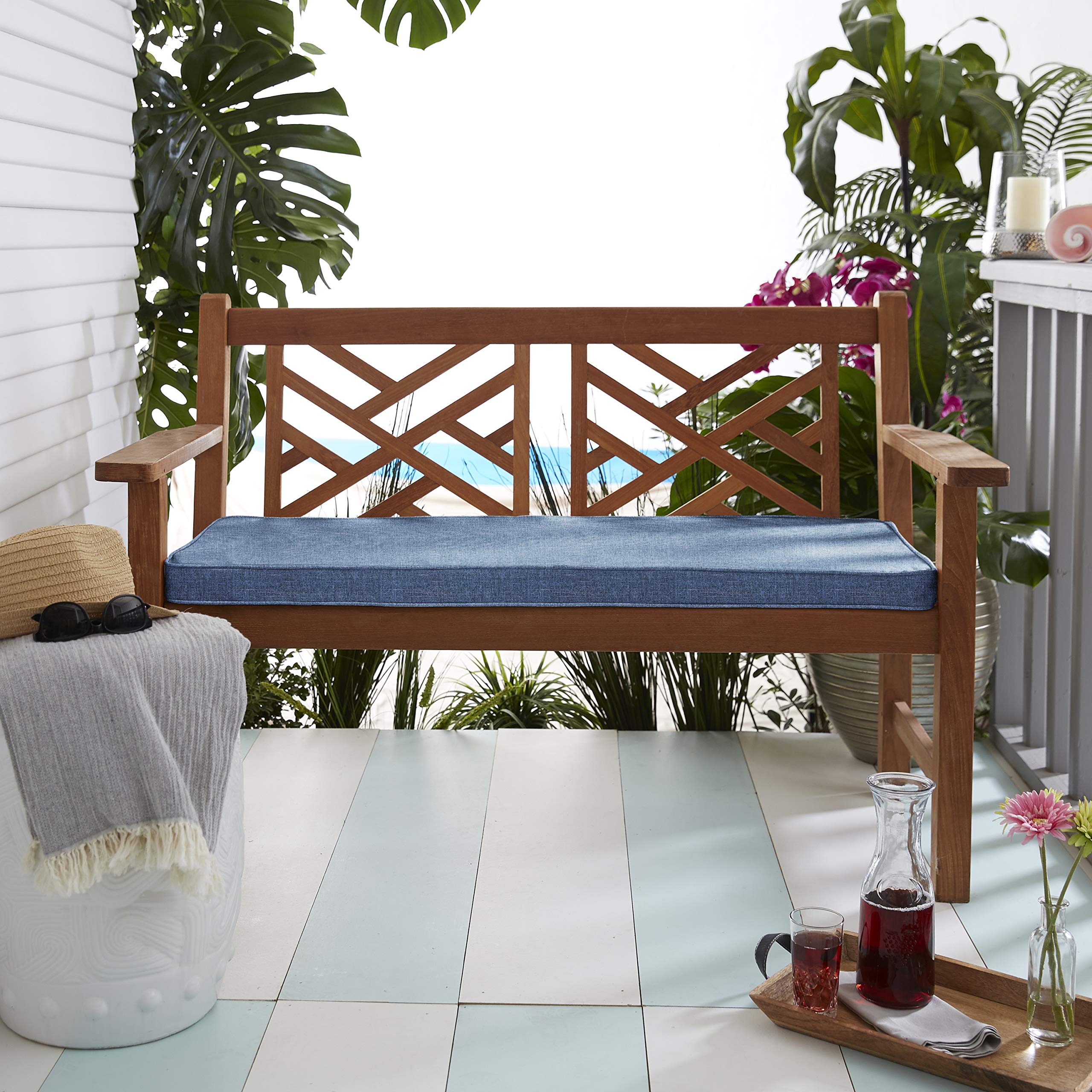 Sorra Home CBENCH-Poly Solid Indoor/Outdoor Bench Cushion - Waterproof & Durable - Perfect for Patio, Deck, Garden & Poolside - Richloom Tory Denim Fabric - Bristol Collection
