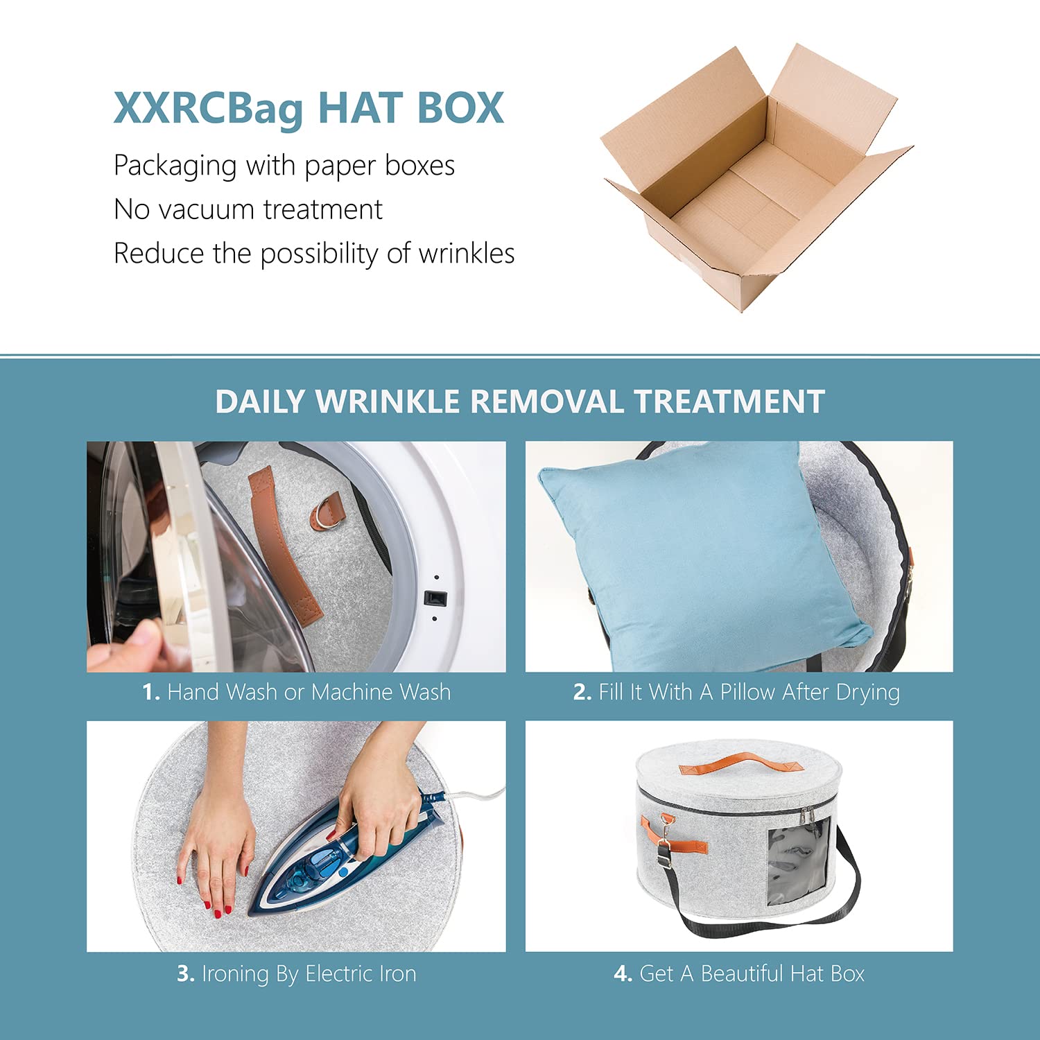 White Hat Box for Men & Women - Large Round Foldable Travel Hat Organizer with Dustproof Lid - Cowboy Hat Storage & Stuffed Animal Toy Bin - Perfect for Closet, Travel & Home Organization